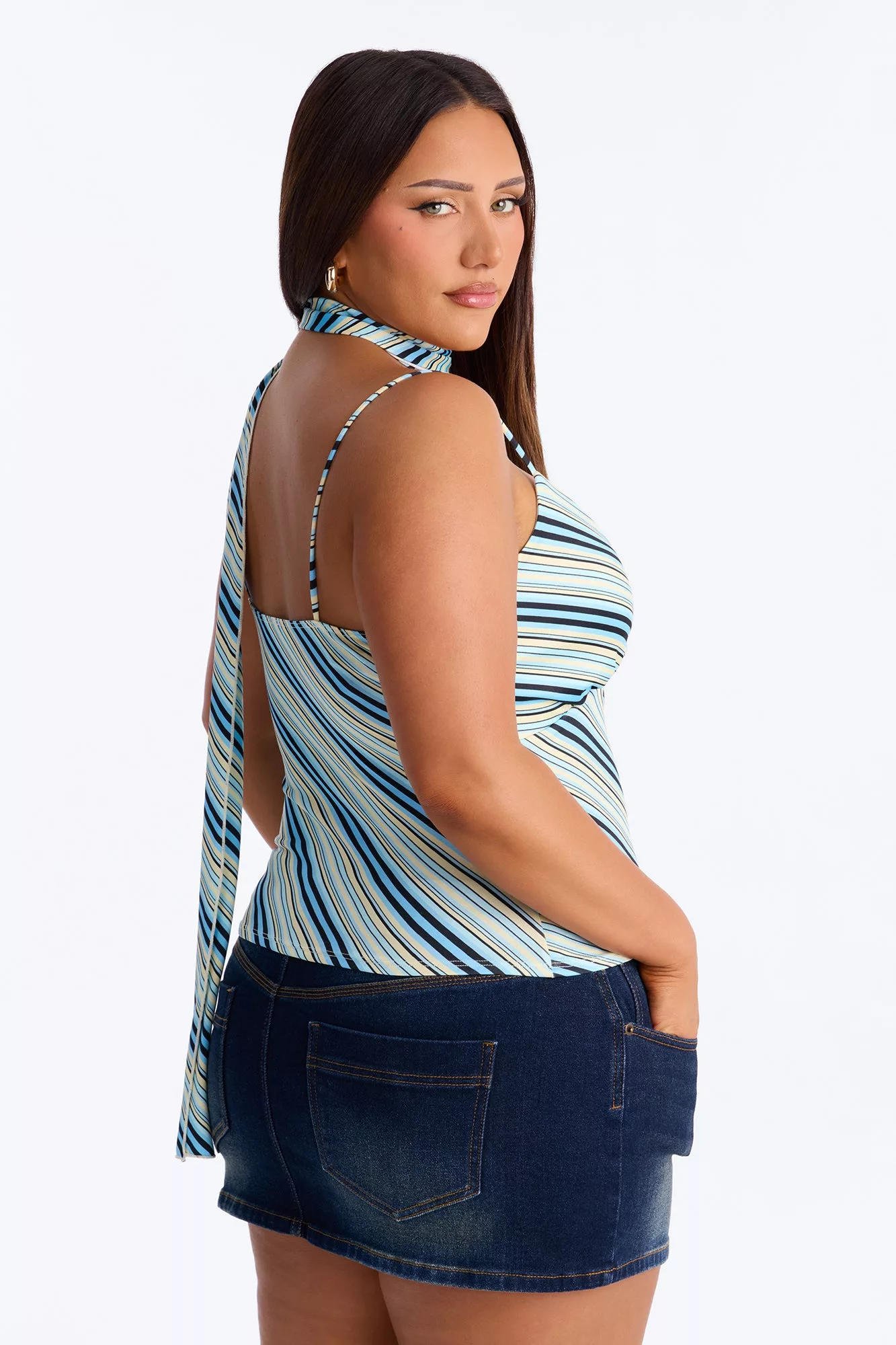 Elaina Striped V-Neck 2 Piece Top - Blue/combo