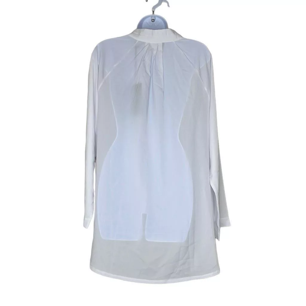 Alpha Studio Blouses Alpha Studio Womens M/L Button Front Blouse White Sheer Long