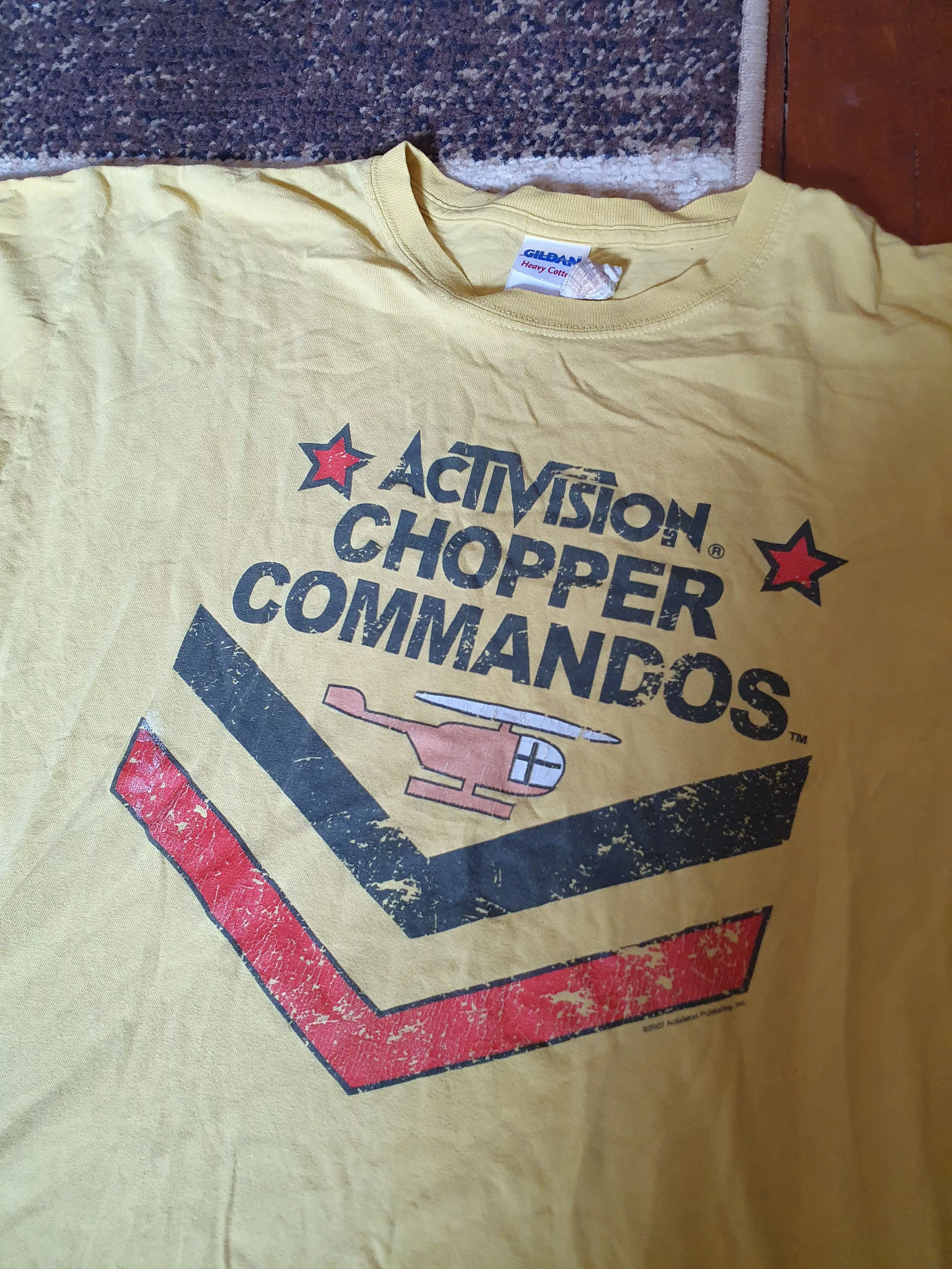 Gildan Short Sleeve T Shirts Gildan Activision Chopper Commandos 2007 Atari Video Game tee,sz L Yellow Streetwear
