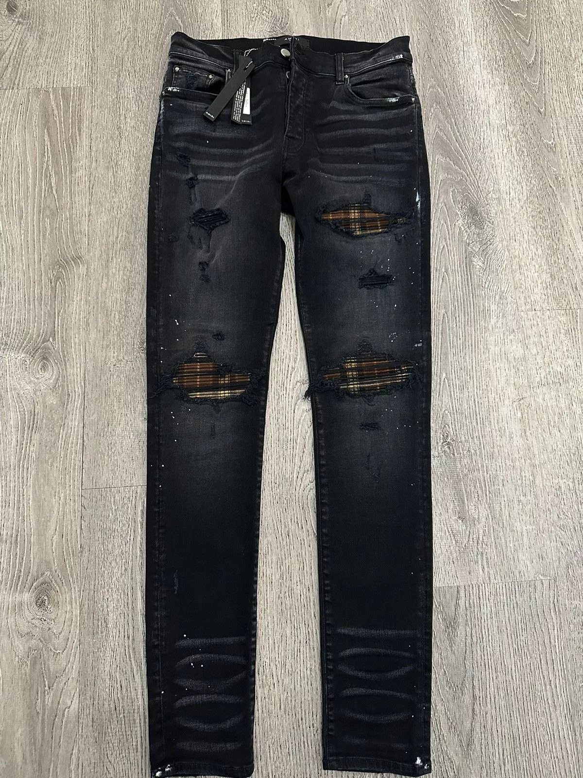 Amiri Denim Amiri MX1 Plaid Denim Aged Black