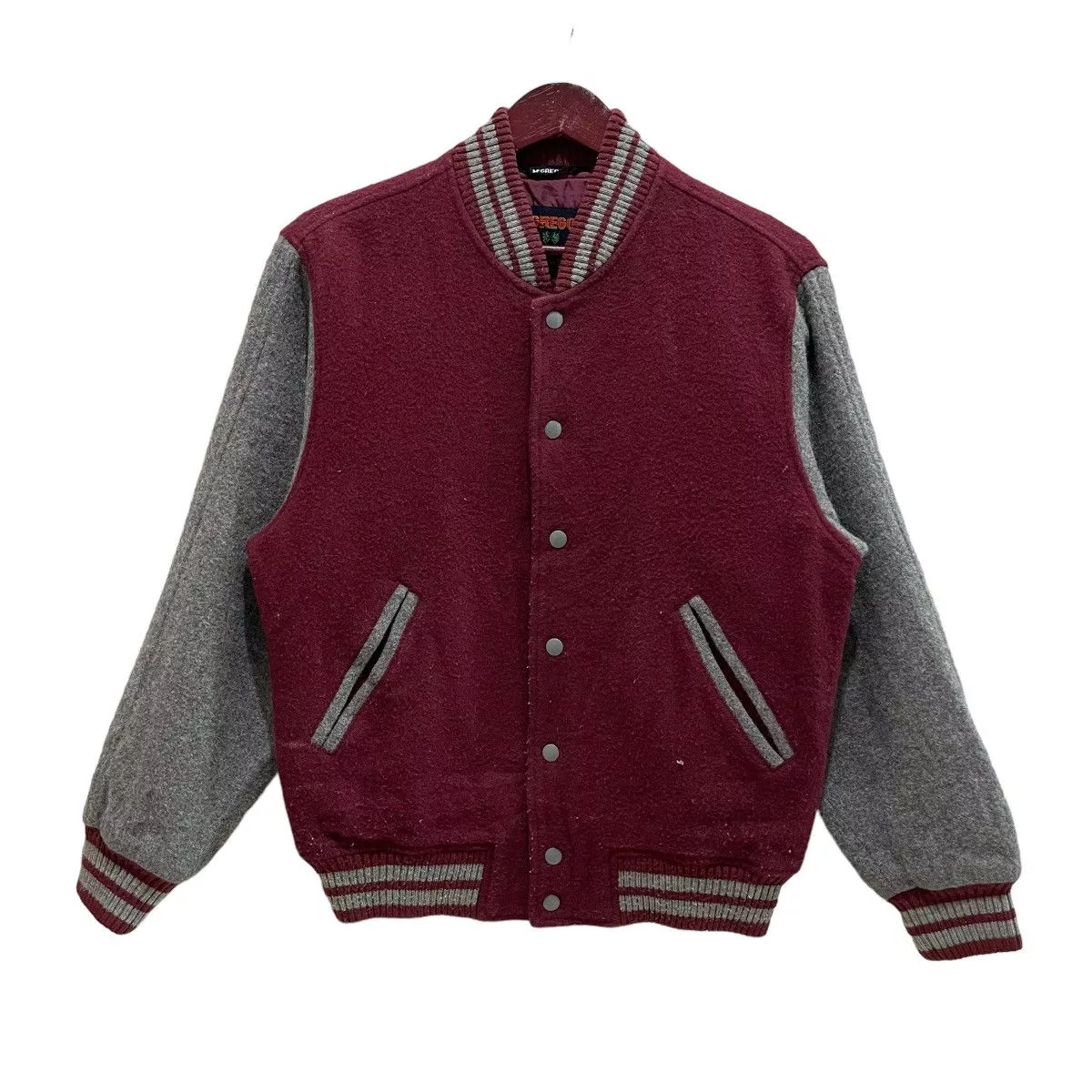 McGregor Bombers McGregor × Vintage Vintage 90s McGregor Plaid Snap Button Wool Varsity Jacket Gray