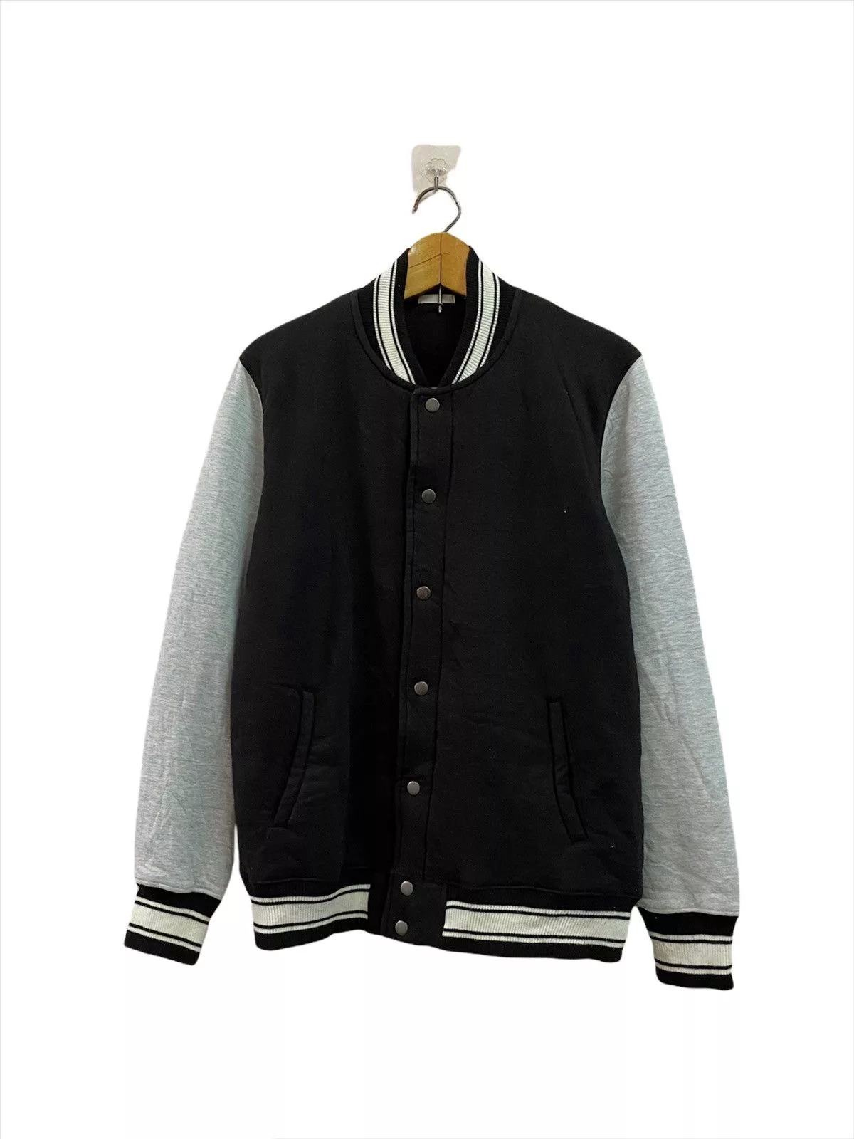 Japanese Brand Bombers Japanese Brands Letterman Varsity Plain Bomber Jacket Black Vintage