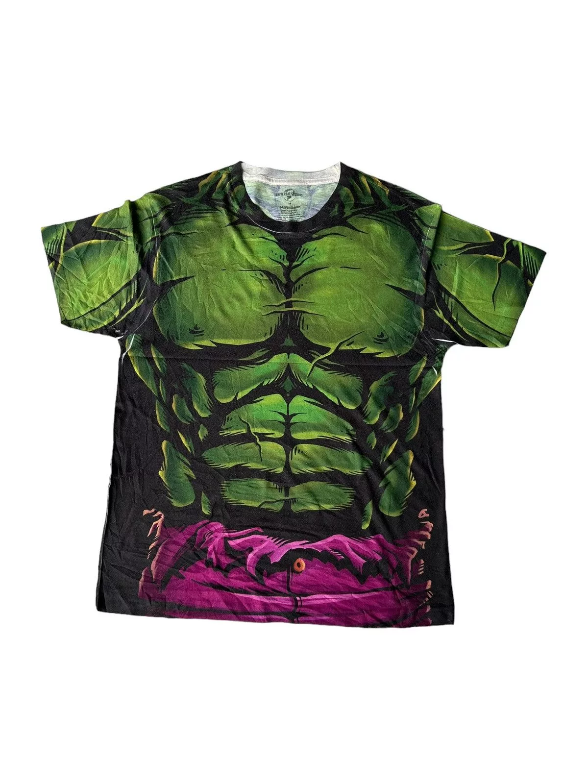 Marvel Comics Short Sleeve T Shirts Marvel Comics Vtg Marvel Universal Studio Hulk Overprint FullPrint Shirt Green Vintage