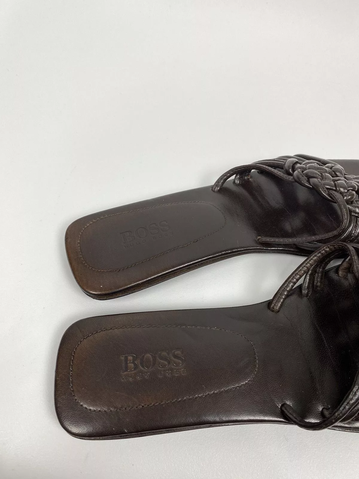 Hugo Boss Flats Hugo Boss Genuine Leather Slides Open Toe size 38 Brown