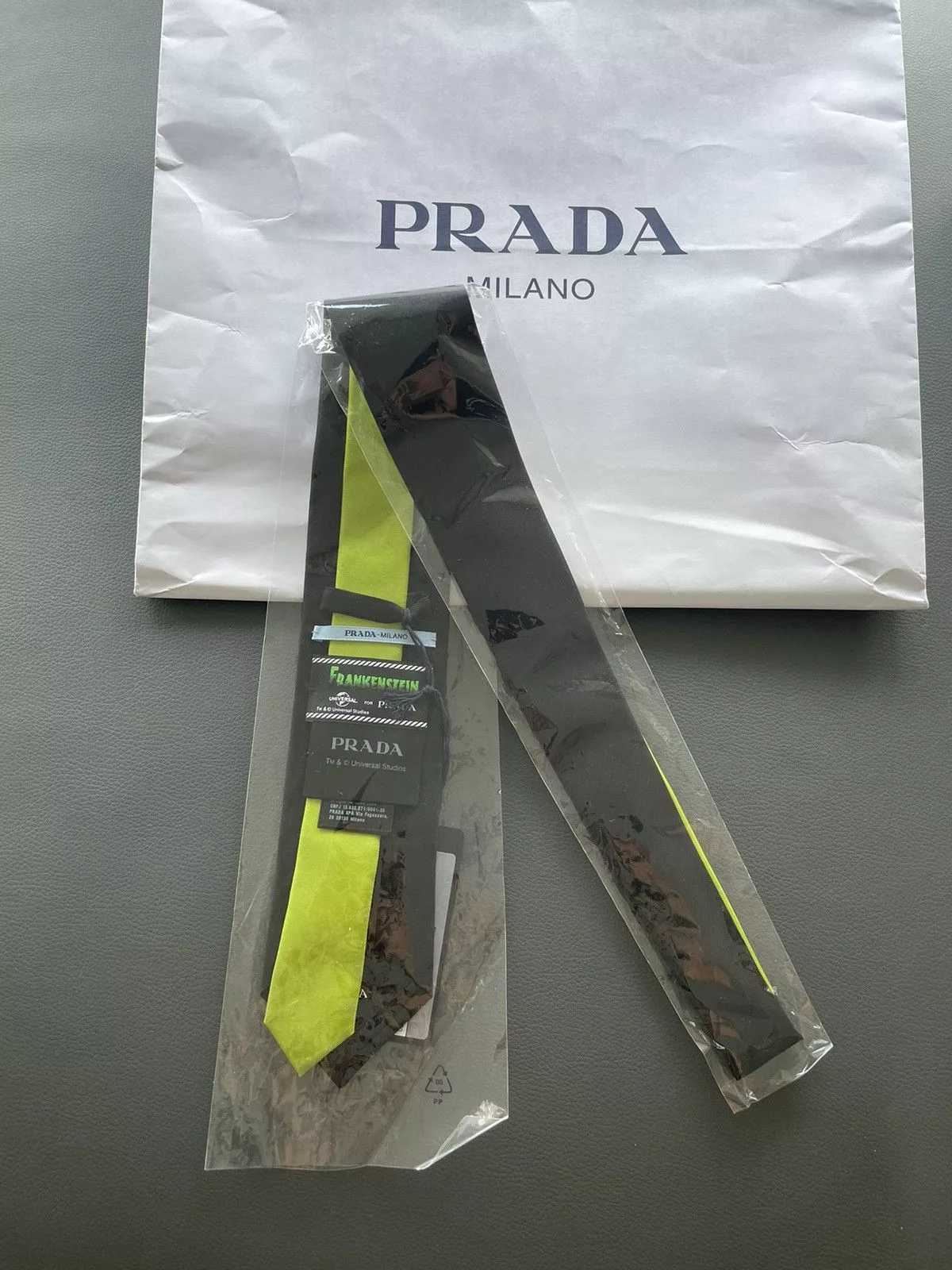 Prada Ties Pocketsquares Prada × Universal Studios Limited Edition Prada x Universal Frankenstein Pure Silk Tie Black
