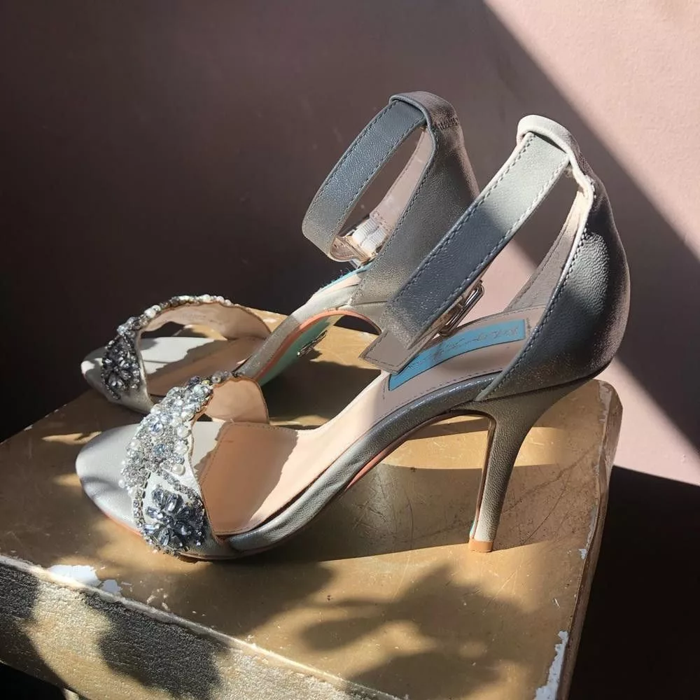 Designer Heels Designer Strap heels pumps. Silver with pearls and stones.