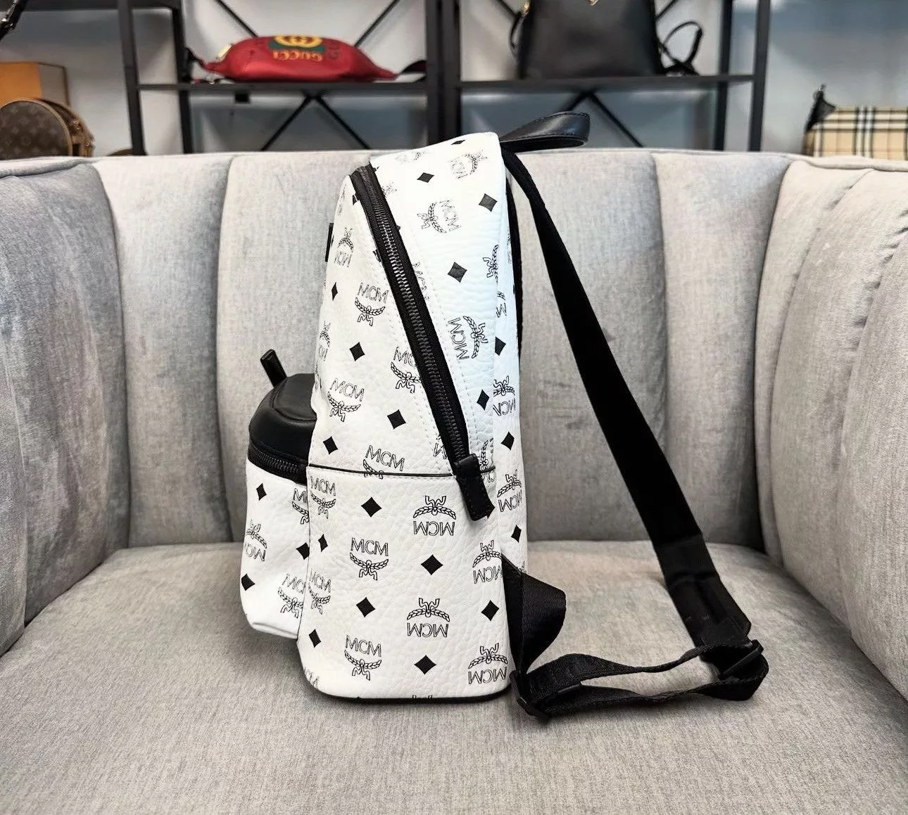 MCM Backpacks Authentic MCM Small Stark Backpack White