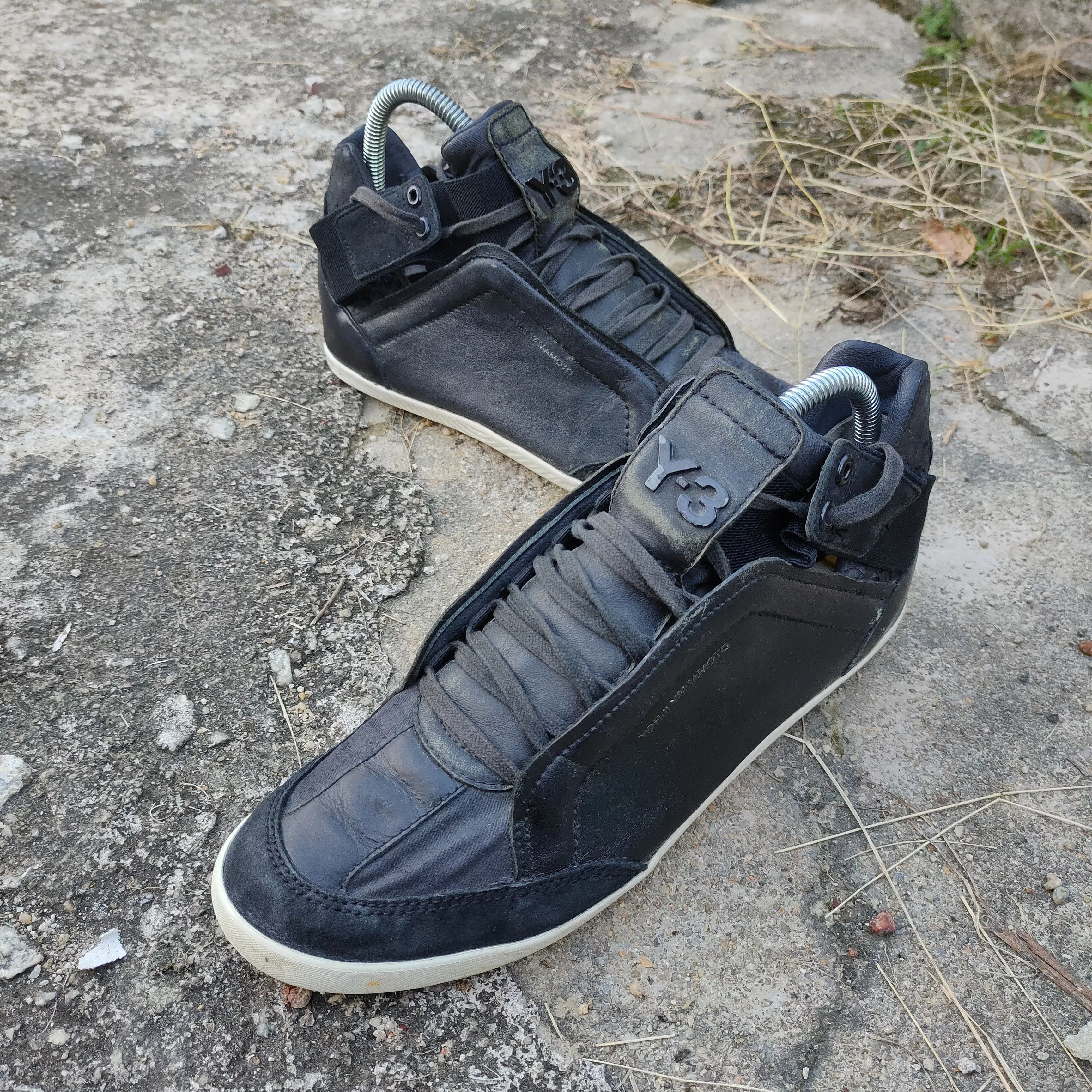 Adidas Hi Top Sneakers Adidas × Y-3 × Yohji Yamamoto Adidas YOHJI YAMAMOTO Kazuhiri Leather Sneaker Walking Black