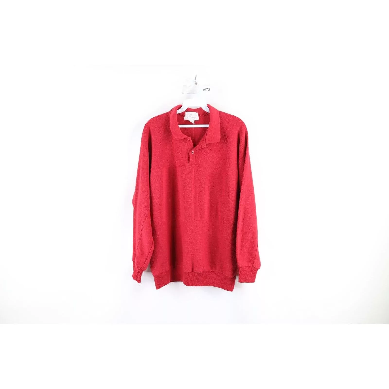 Vintage Polos Vintage 90s Streetwear Faded Blank Ribbed Knit Polo Sweater Red