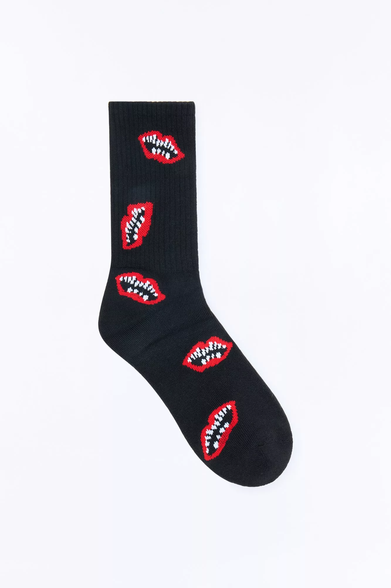 Speak Up Graphic Ribbed Crew Socks - Black
