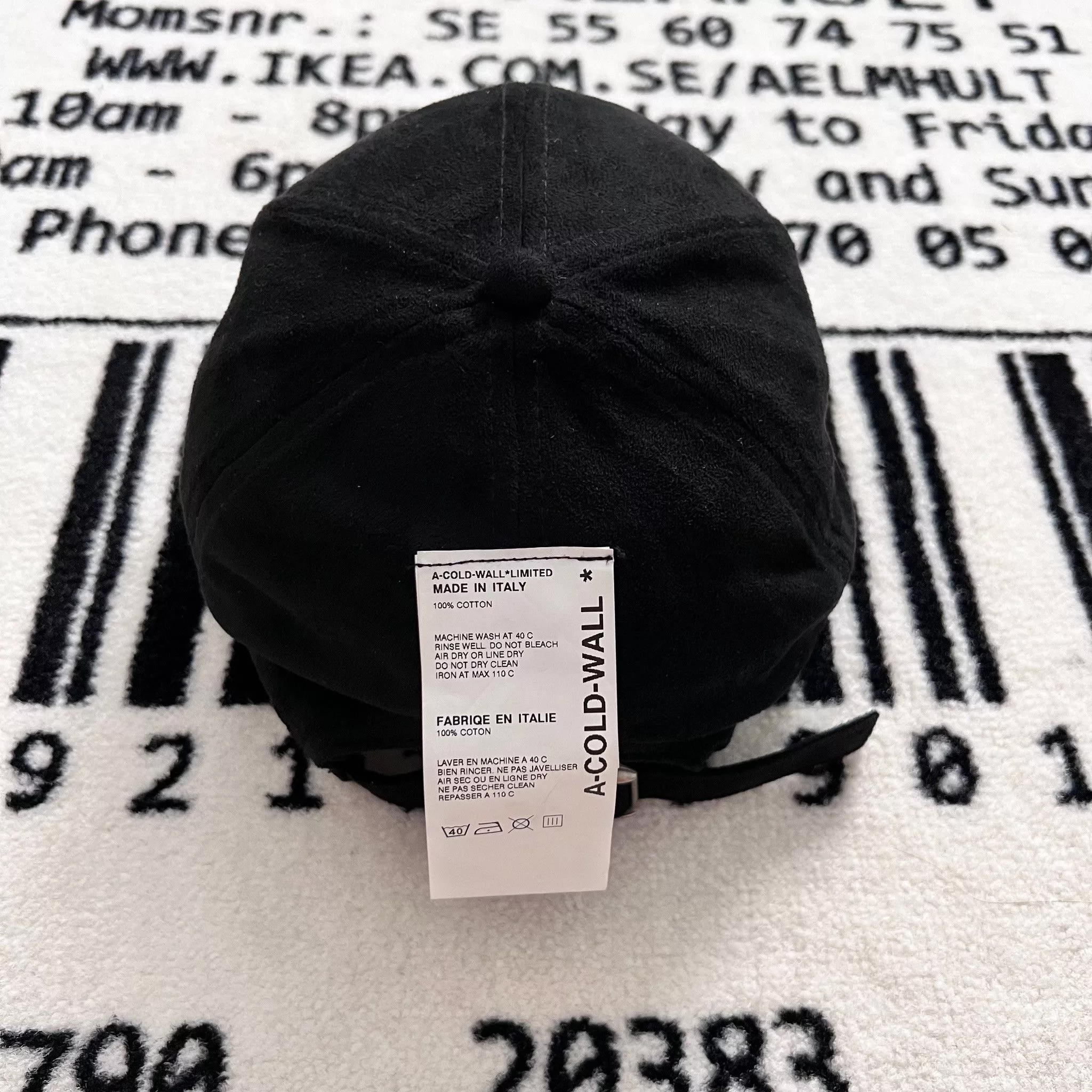 A-COLD-WALL* Hats A-COLD-WALL* EMBROIDERED LOGO Back Label Tag SUEDE CAP Black