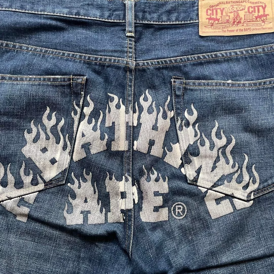 Bape Shorts A Bathing Ape (BAPE) - L Baggy Short Embroidered Backprint Blue