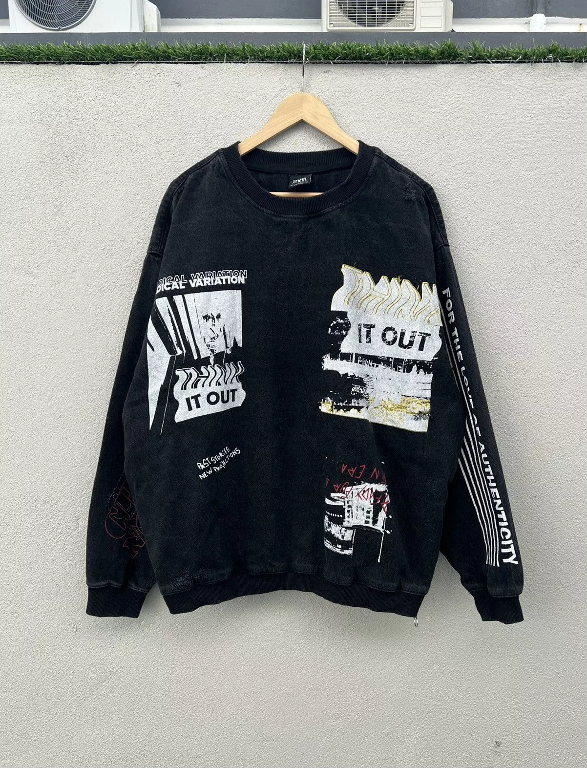 Zara Sweatshirts Hoodies ZARA Distressed Full Printed Denim Sweatshirt Black