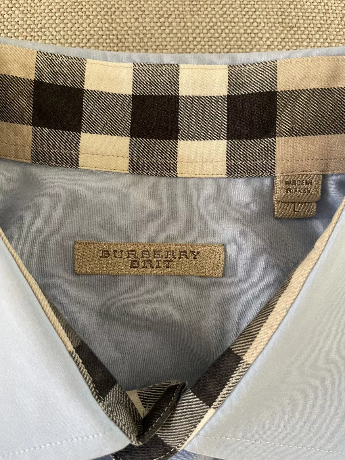 Burberry Shirts Button Ups Burberry Nova Check Trim Spread Collar Shirt Blue