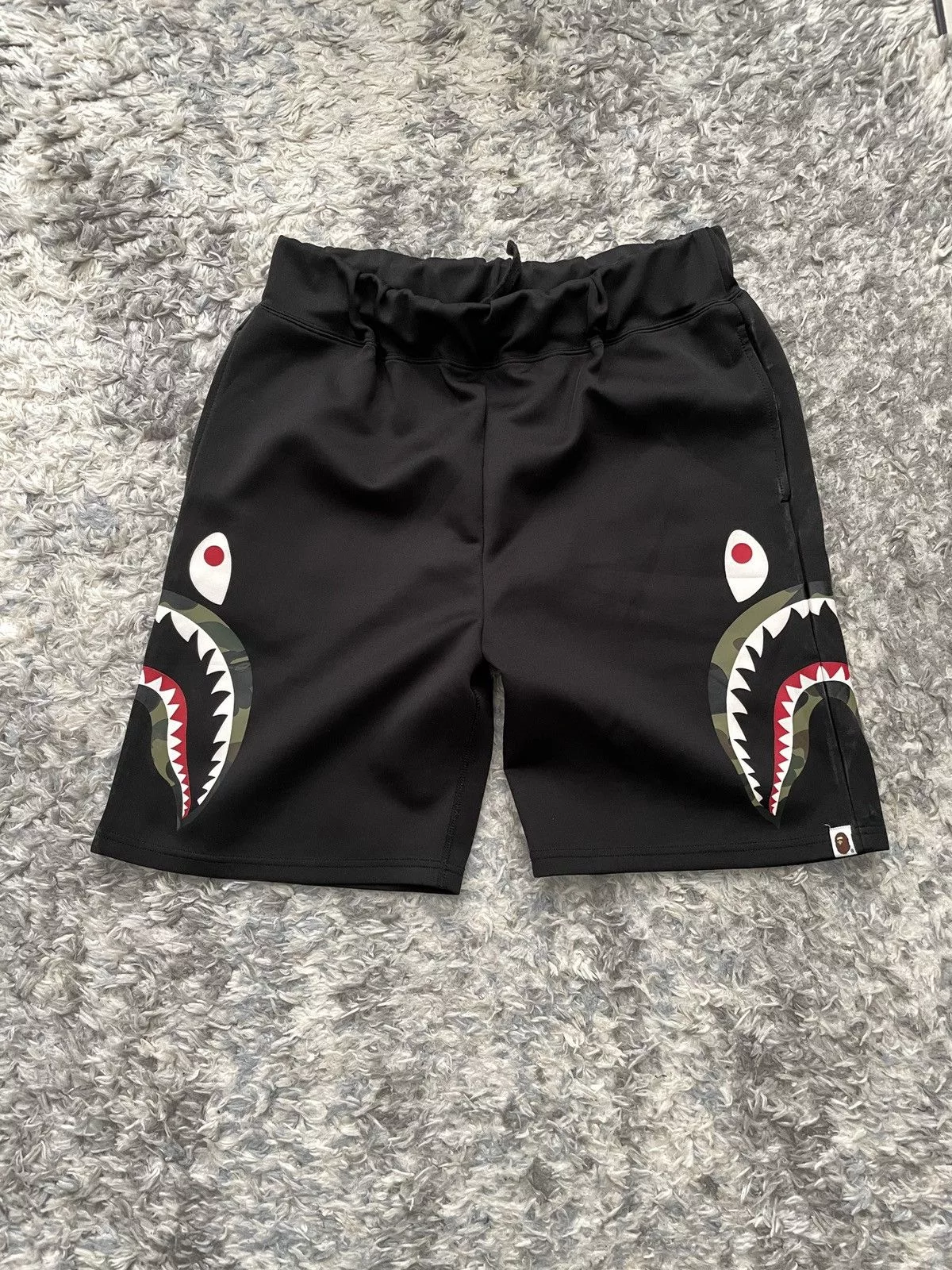Bape Shorts Bape 1st Camo Side Shark Jersey Shorts Black