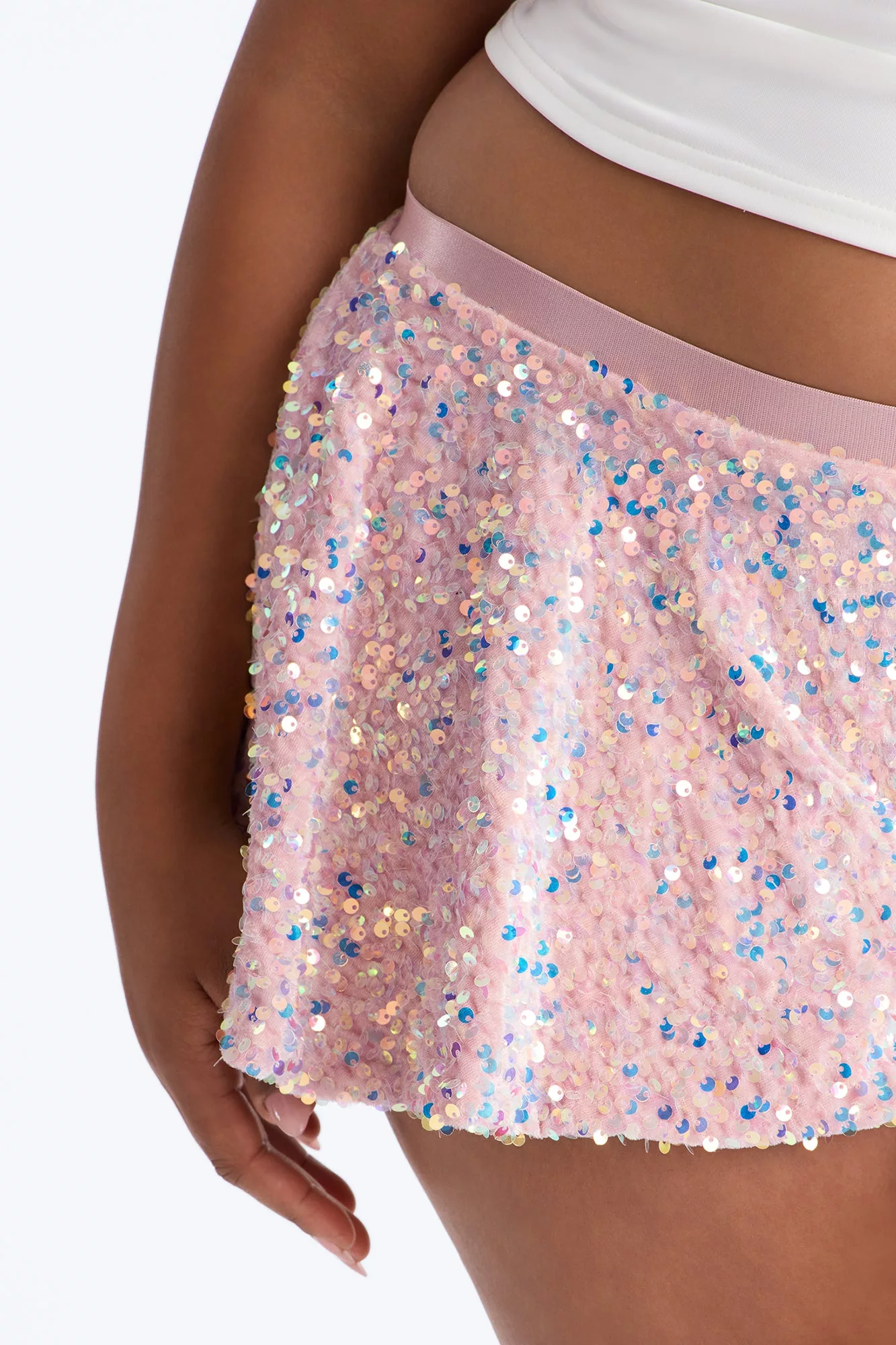 Sitting Pretty Low Rise Flowy Sequin Micro Short - Pink