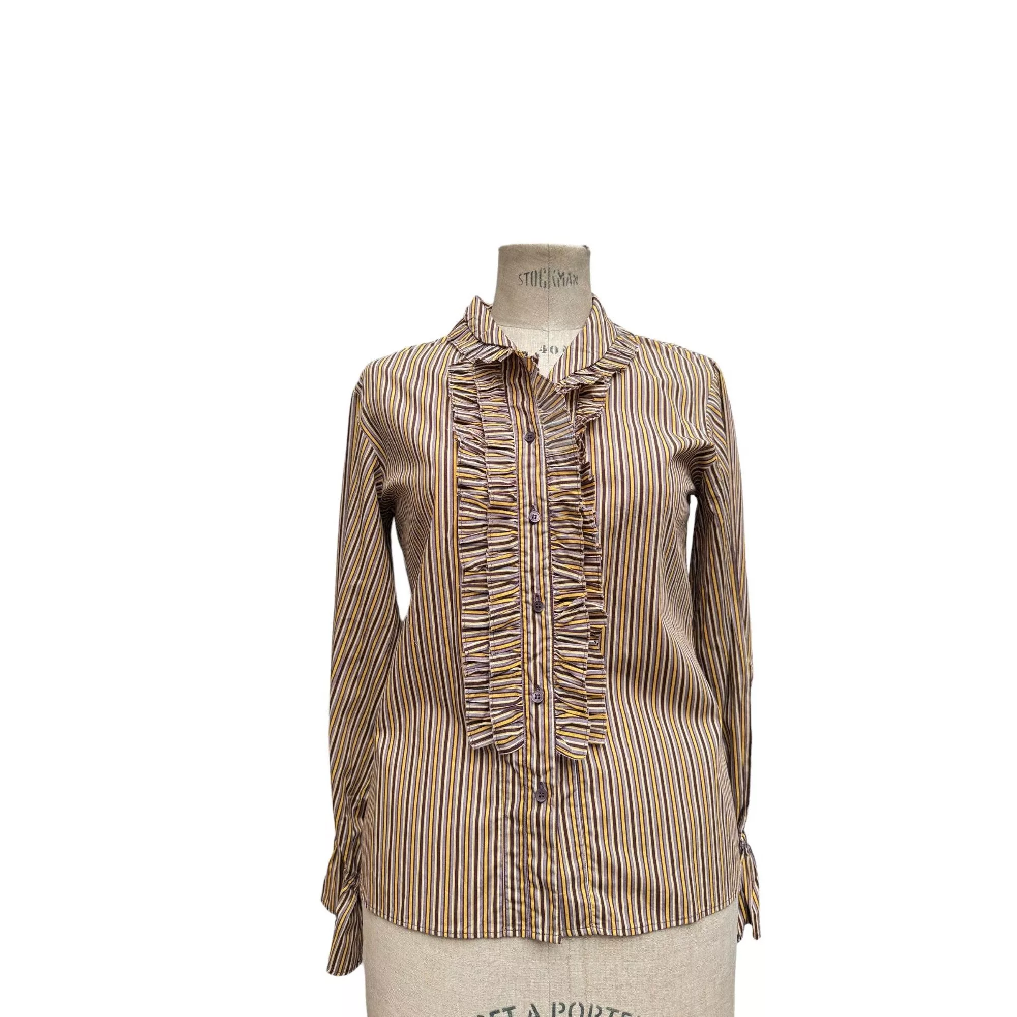 Miu Miu Blouses Miu Miu Ruffled Striped Collar Shirt Yellow