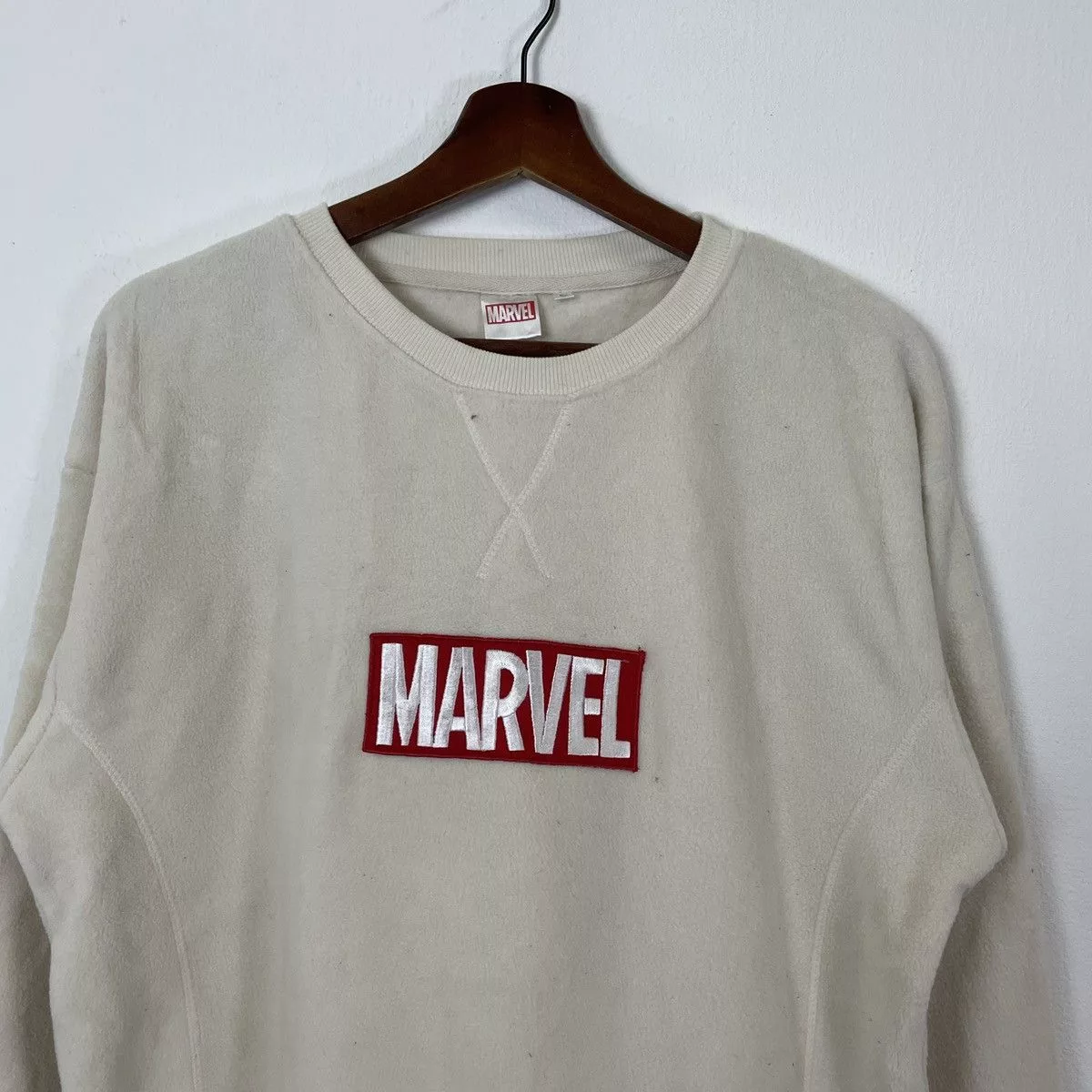 Marvel Comics Sweatshirts Hoodies Marvel Comics Vintage Marvel Spell Out Big Logo Fleece Sweatshirt White