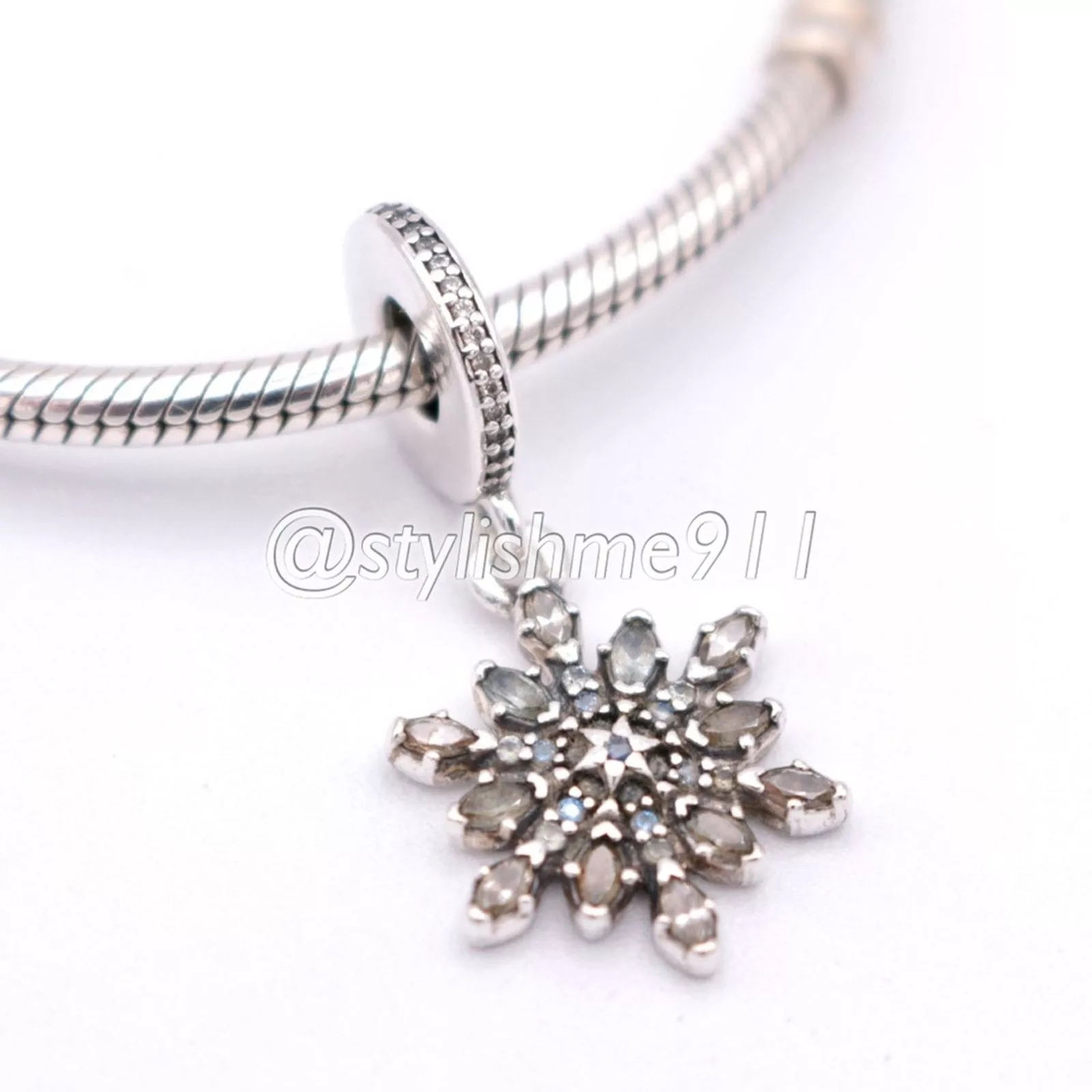 pandora Bracelets Authentic PANDORA Crystalized Snowflake Dangle - 791761NBLMX Blue