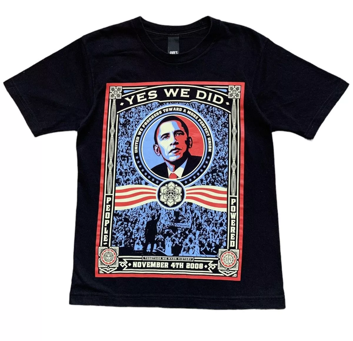 Obey Short Sleeve T Shirts vintage obama obey tshirt y2k style streetwear Black