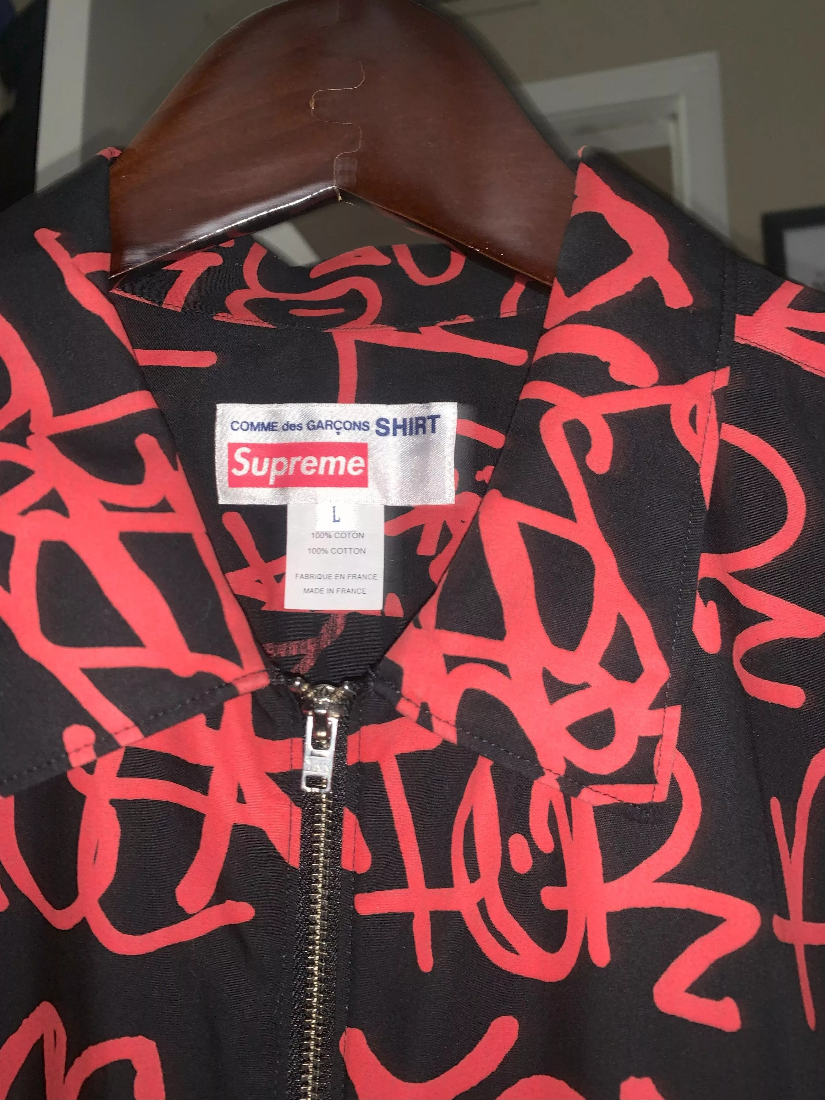 Supreme Shirts Button Ups Supreme CDG FW18 Zip Up Shirt Black