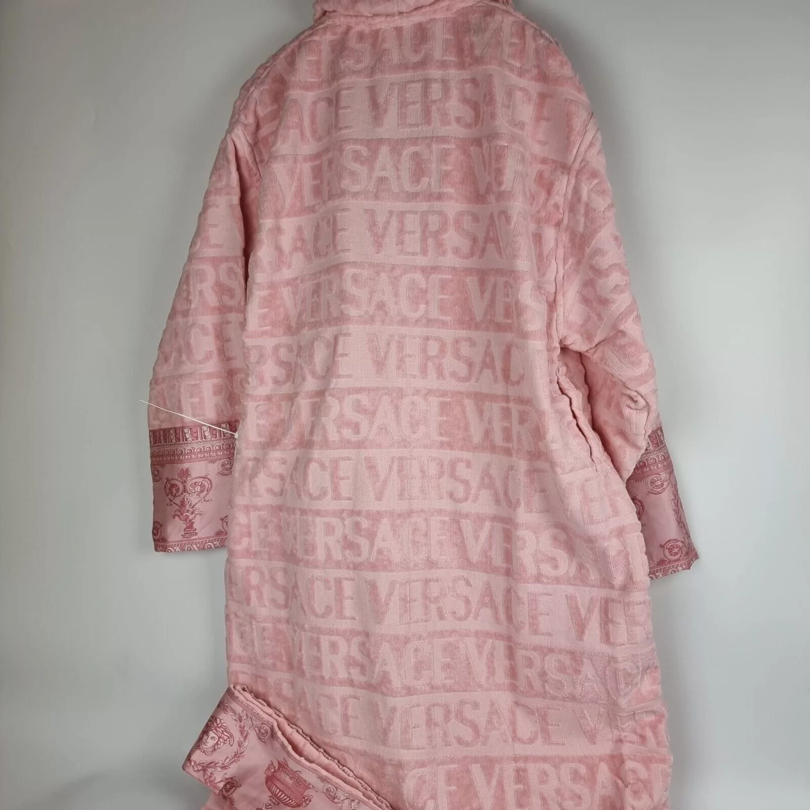 Versace Light Jackets Versace Baroque Print Light Pink Long Bathrobe New S