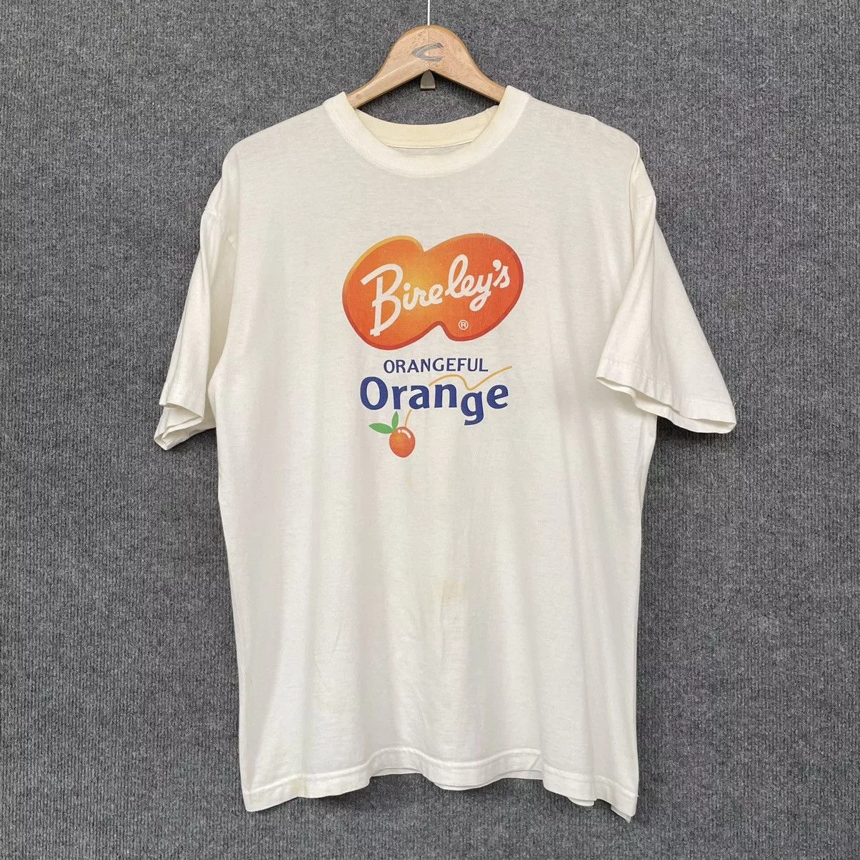 Vintage Short Sleeve T Shirts Vintage 90s Bireley's Orange Soft Drink Promo T Shirt White