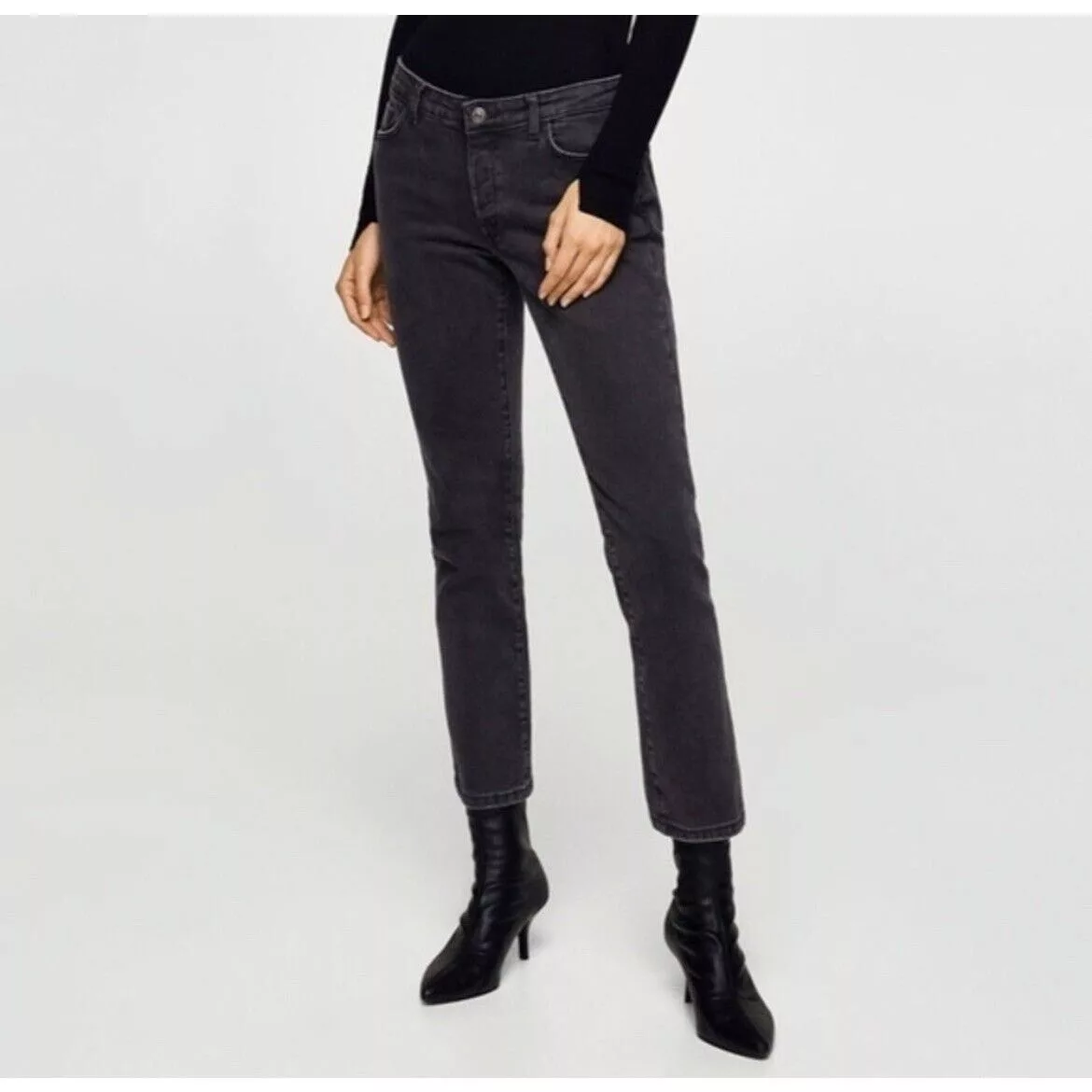 Mango Jeans MANGO Women's Black Wash Jandri Cropped Jeans Sz 4