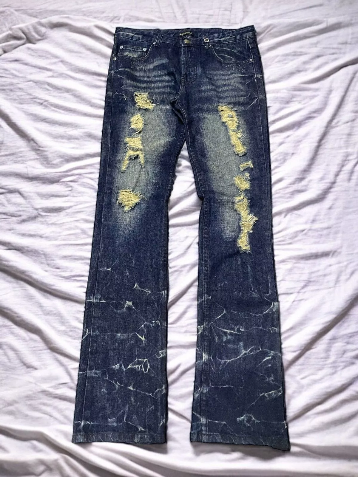 Tornado Mart Denim Tornado Mart Philodox Japan Flared Distressed Indigo Mud Jeans Denim Pant Purple