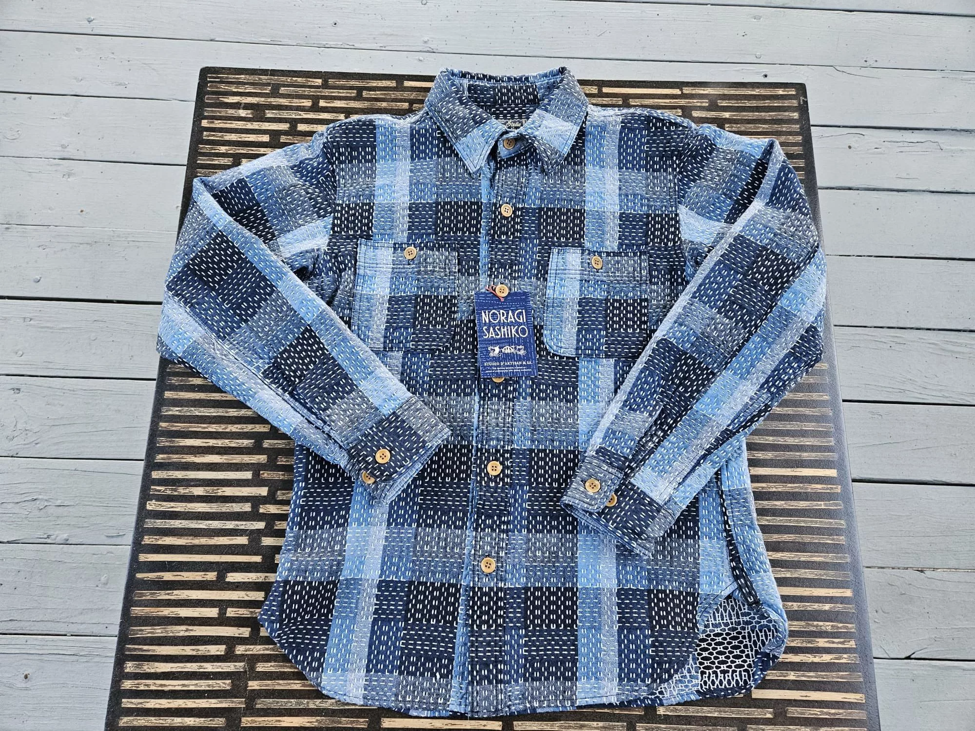 Studio D'Artisan Shirts Button Ups Studio D'Artisan Noragi Sashiko Work Shirt Multi
