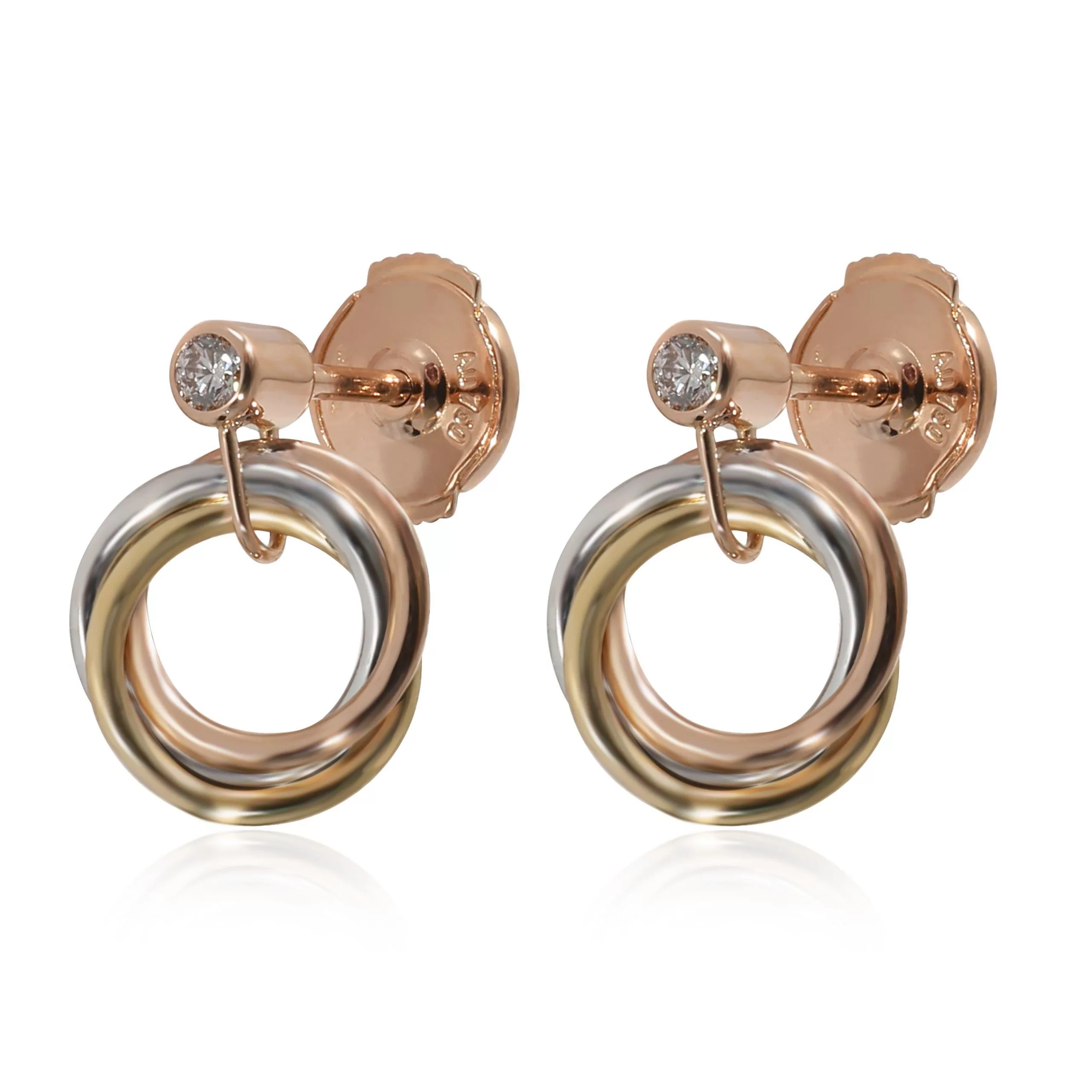 Cartier Rings Cartier Trinity Earrings in 18K Tri-Color 0.08 CTW Gold