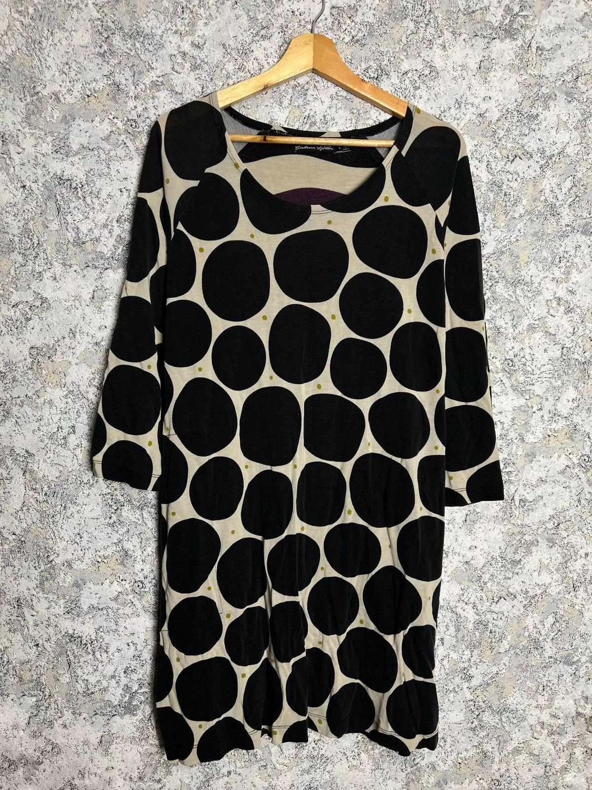 Designer Midi Dresses Designer × Japanese Brand Gudrun Sjoden Patterned Long Sleeve Dress Women’s Lyocell Black Streetwear