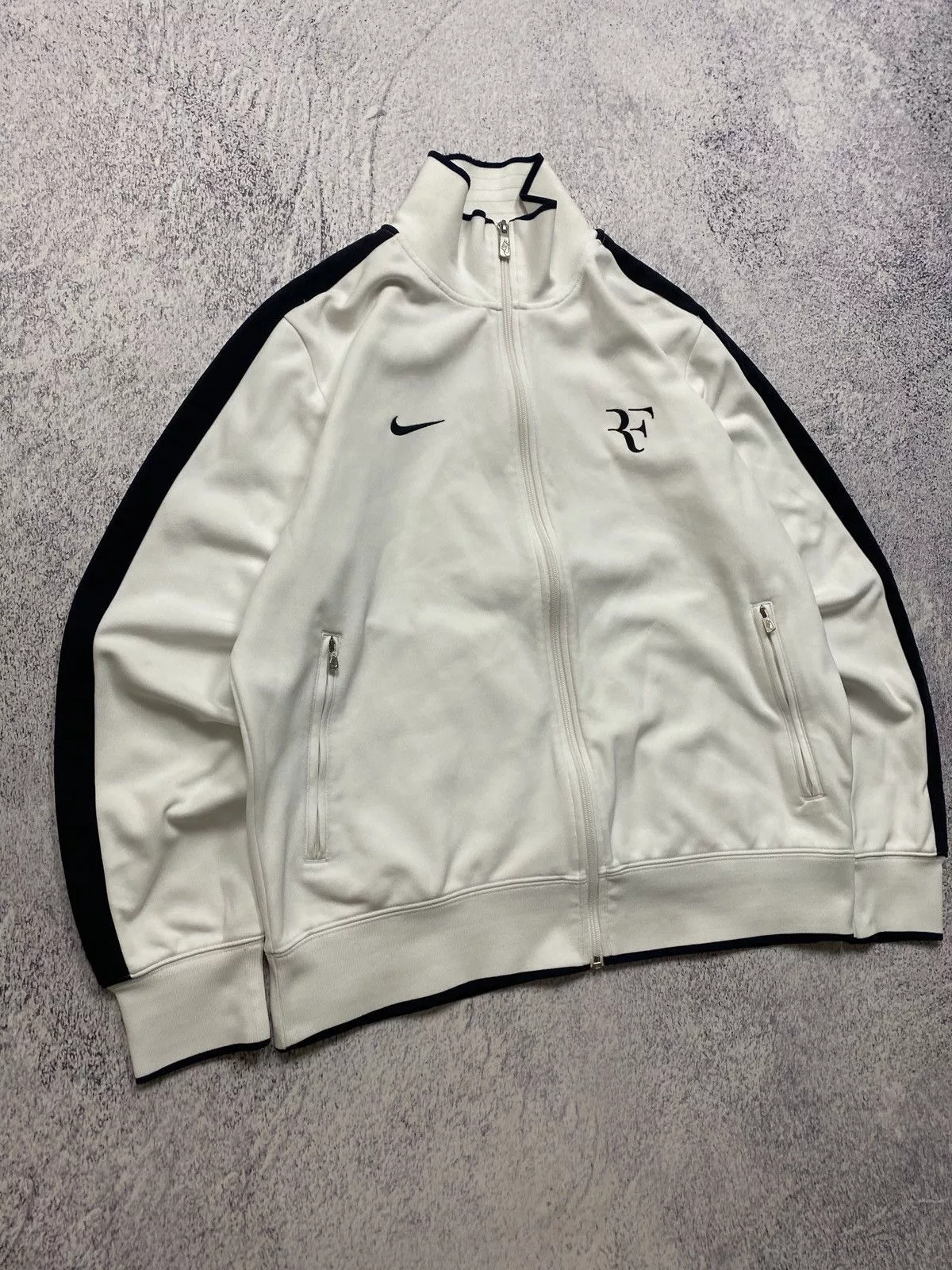Nike Light Jackets Nike Roger Federer RF Tennis Track Jacket White Full Zip Blue