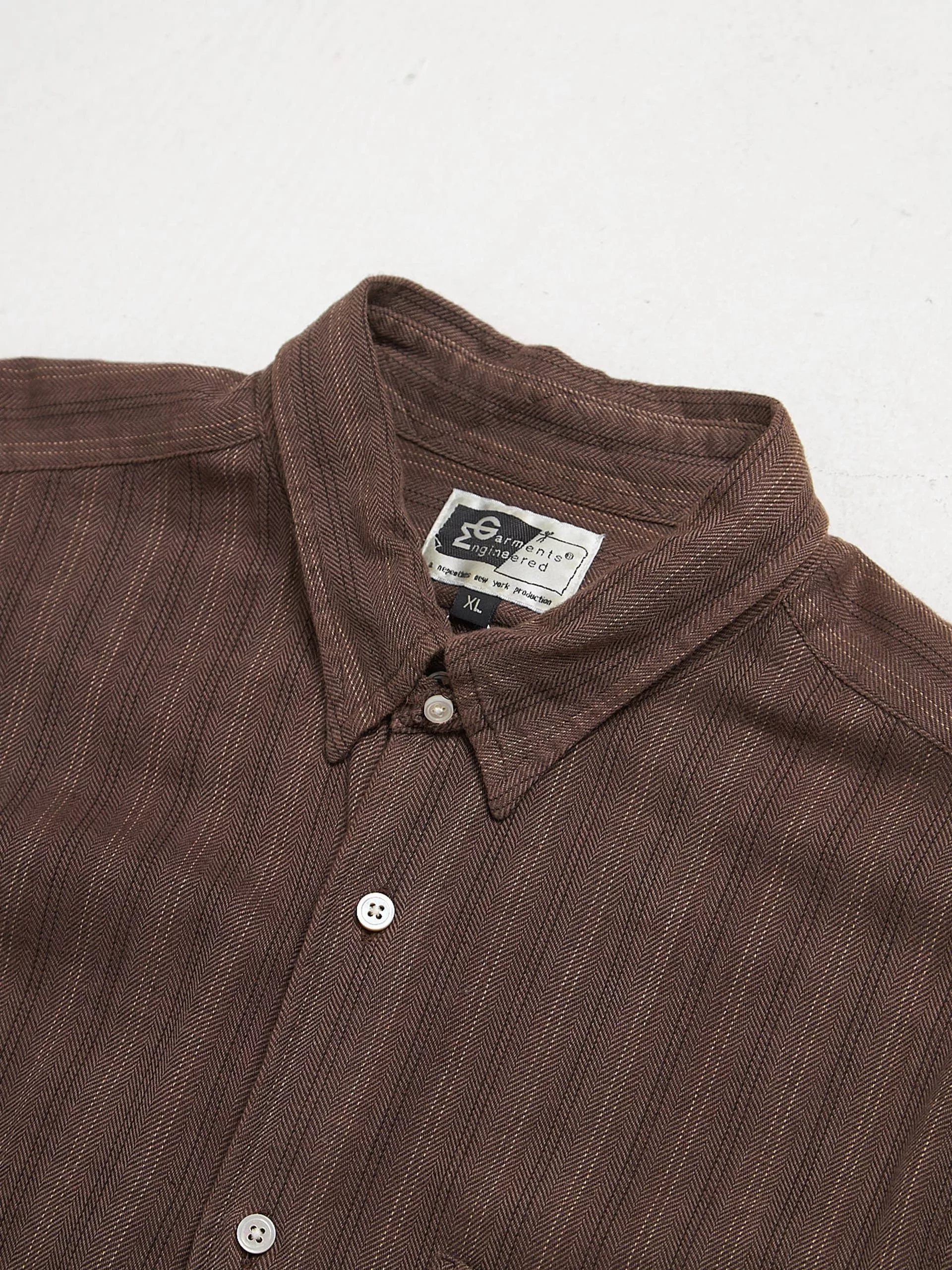 Engineered Garments Long Sleeve T Shirts Engineered Garments Light Brown Striped Buttoned Coton Shirt