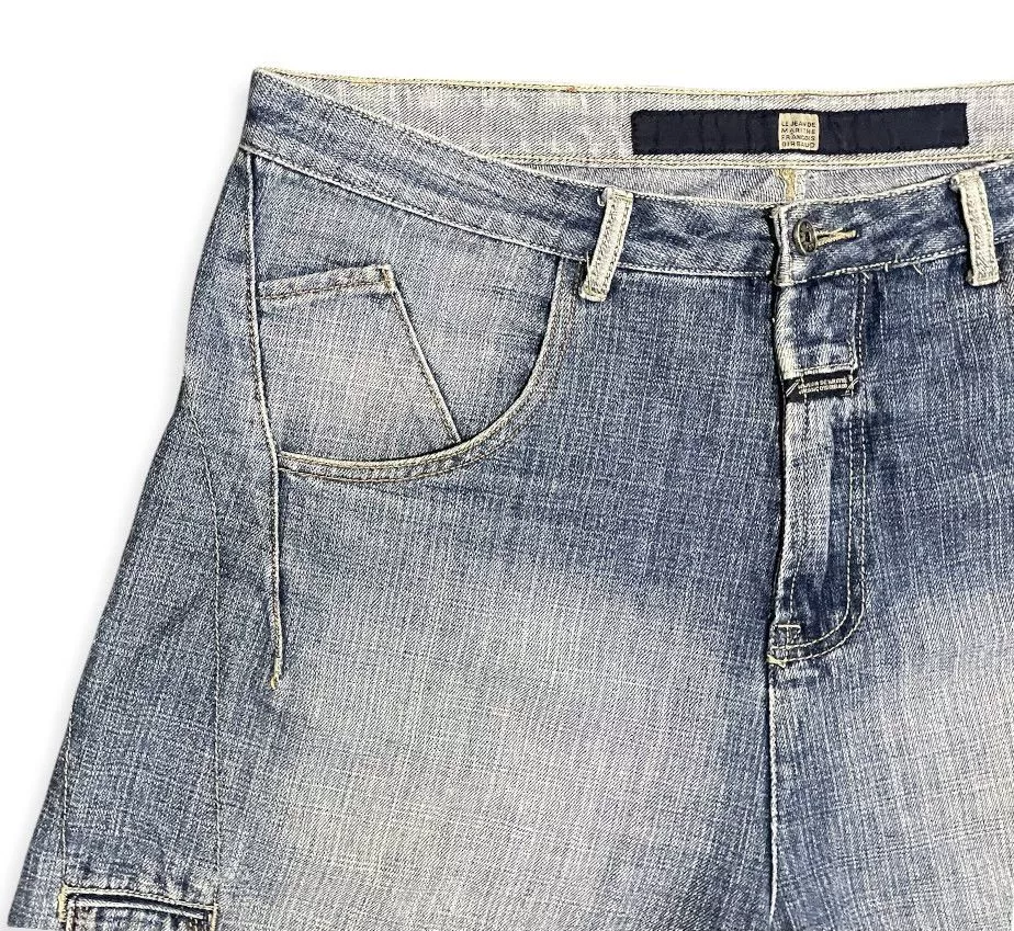 Marithe + Francois Girbaud Shorts Marithe + Francois Girbaud MFG Denim Shirt Embroidery Square Iconic Logo Pocket Blue