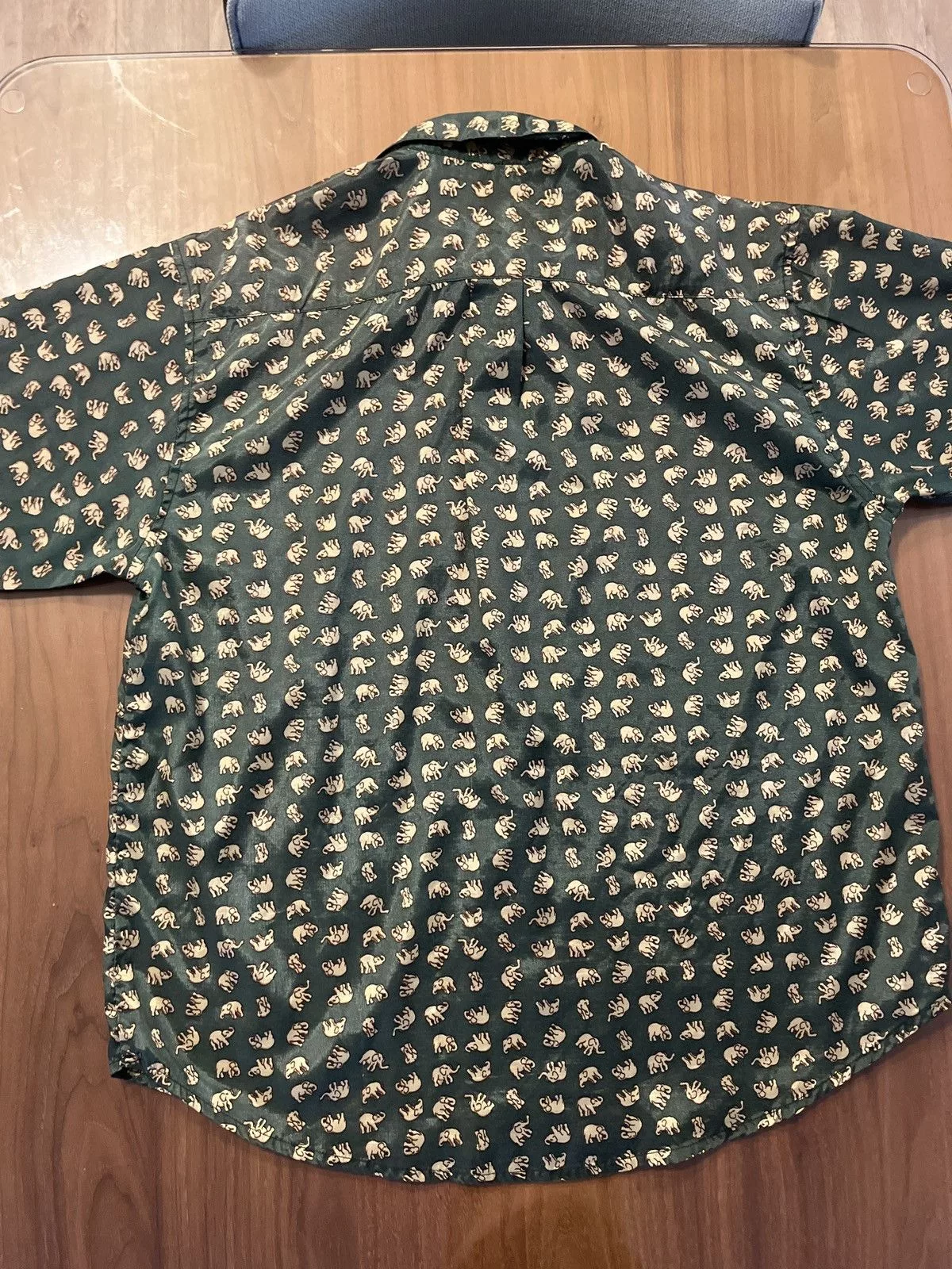 Vintage Shirts Button Ups Vintage Thai Silk Elephant Camp Collar Green