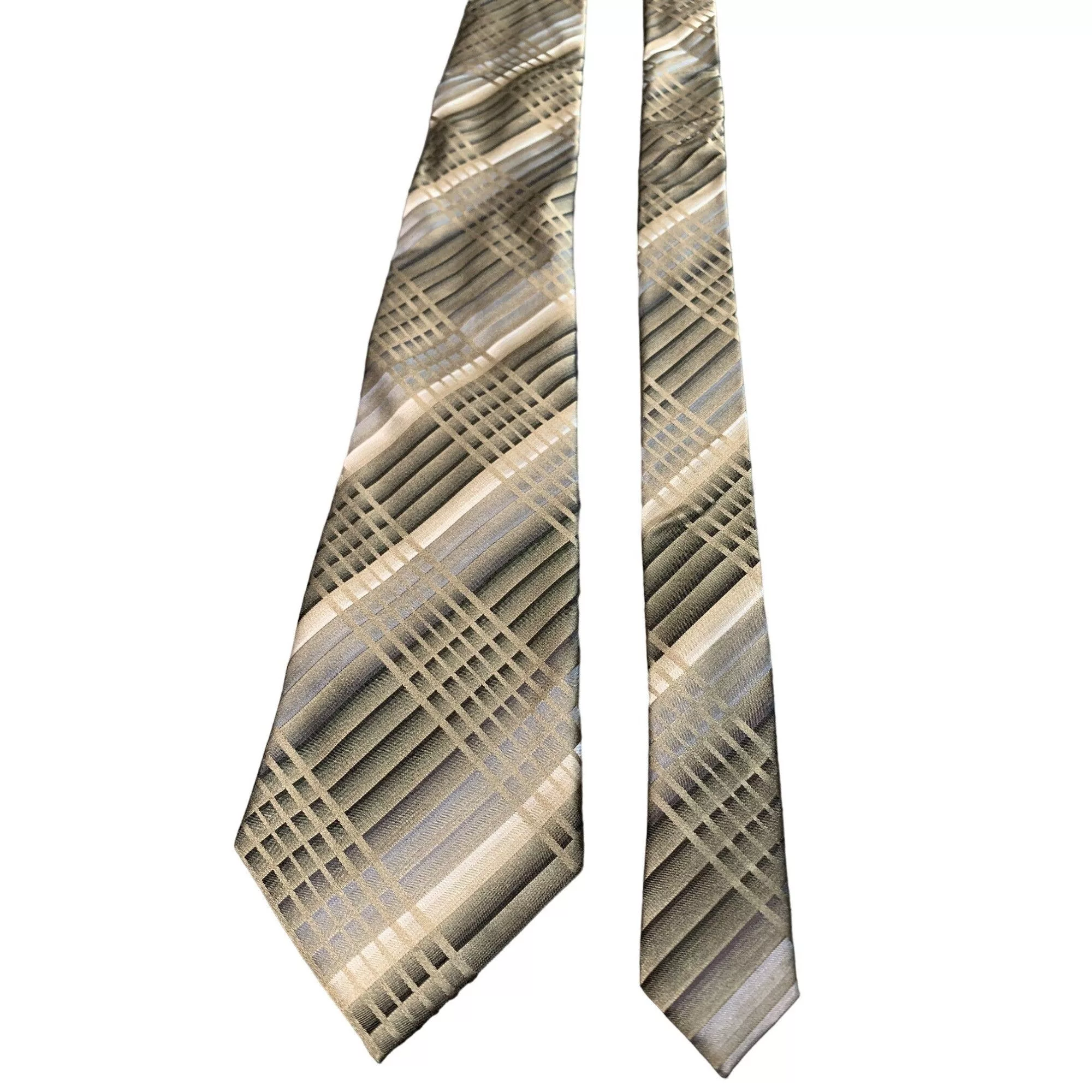 Van Heusen Ties Pocketsquares Van Heusen Mens Silk Tie Tan Gray Plaid Pattern Elegant Neck