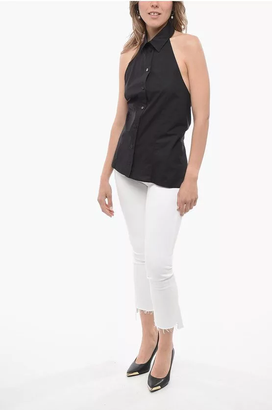 MSGM Button Ups MSGM og1mm0724 Bare Back Halter Neck Shirt in Black
