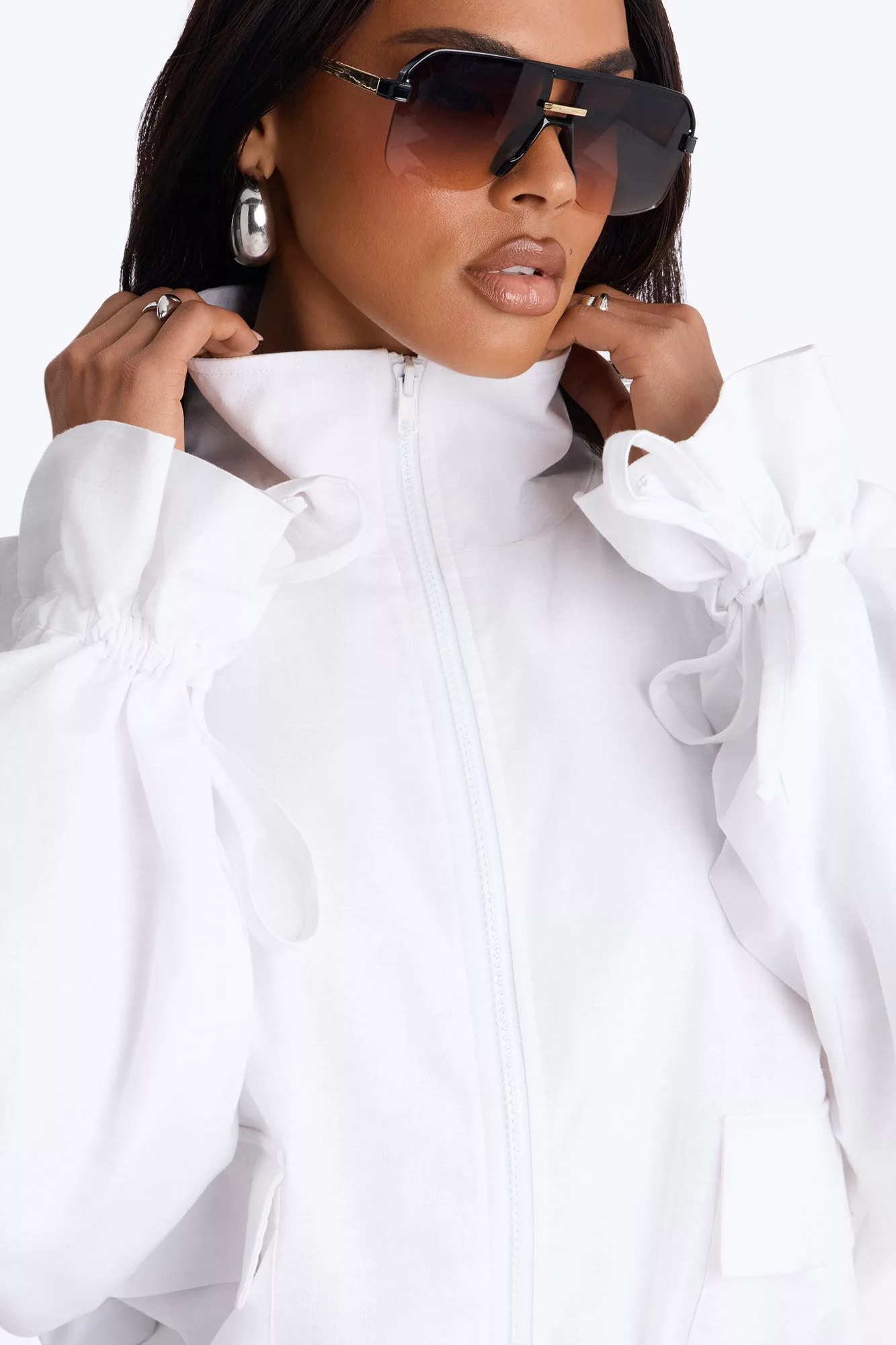 Effortless Linen Funnel Neck Anorak Jacket - White