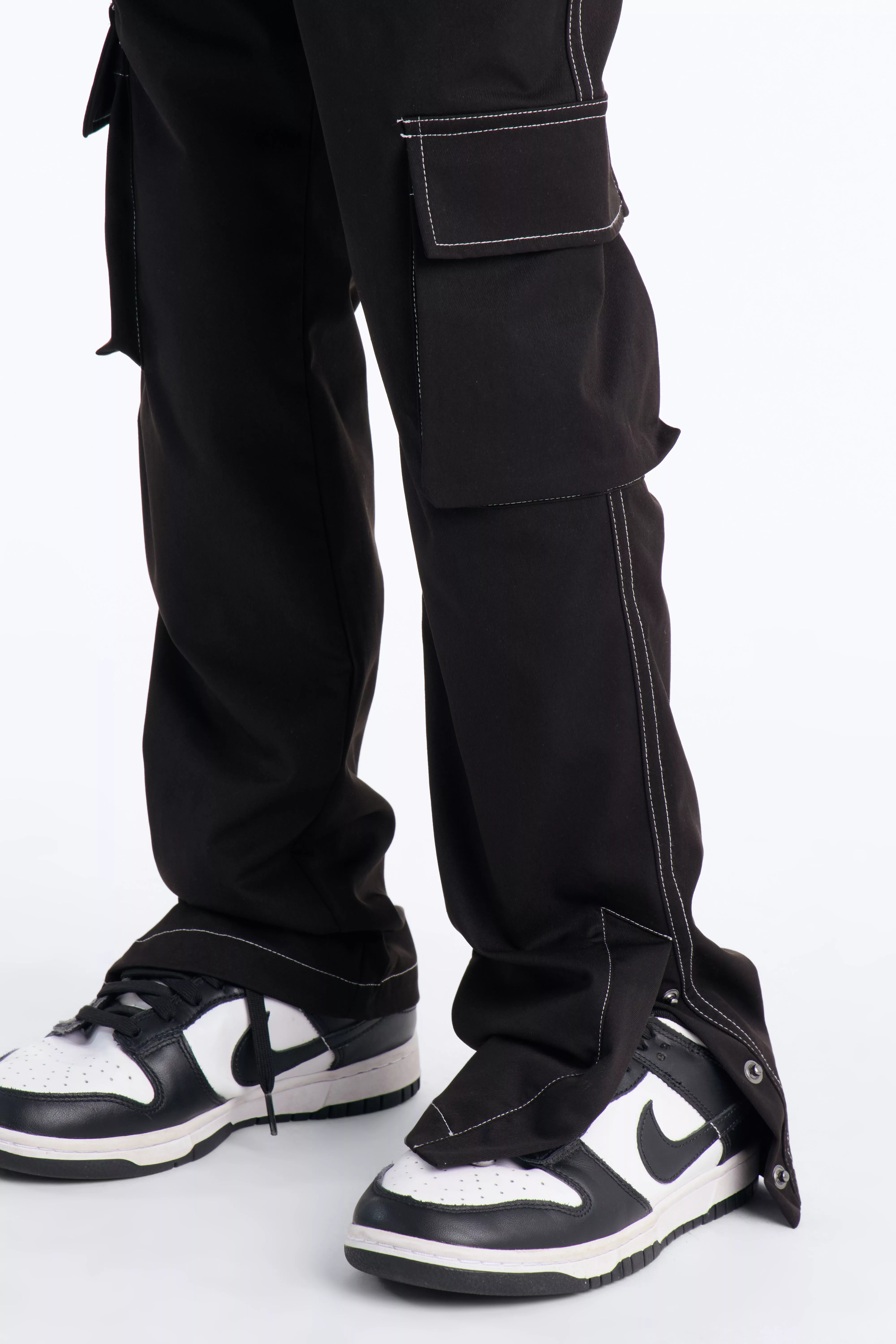 Mini Curtis Contrast Stitch Relaxed Cargo Pants - Black