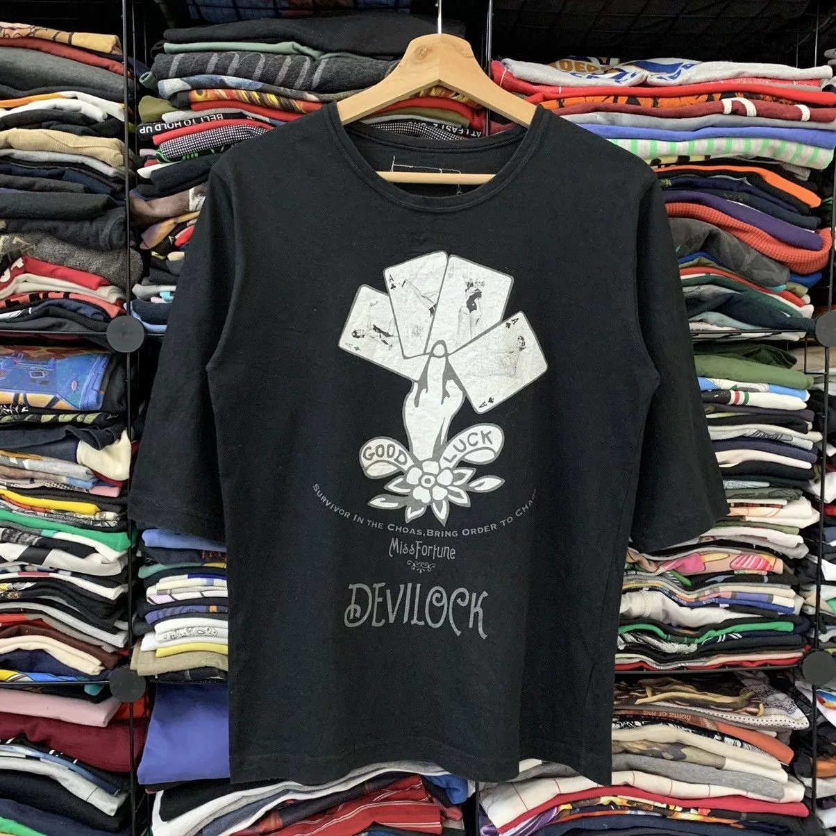 Devilock Short Sleeve T Shirts Devilock × Japanese Brand × Vintage VTG DEVILOCK PLAYING CARD 3Q UNISEX Black