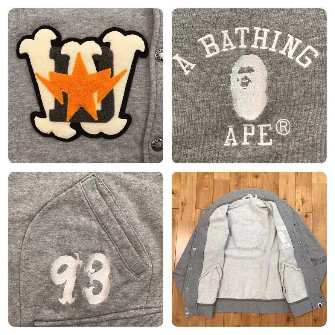 Bape Bombers Bape × Nigo BAPE STA LOGO patch sweat varsity jacket a bathing ape star Gray