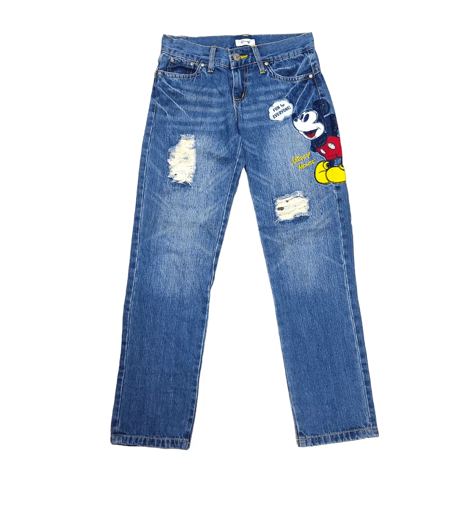 Cartoon Network Denim Cartoon Network Disney MICKEY MOUSE Embroidered Distressed Denim Pants Blue Streetwear