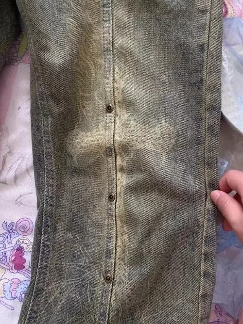 Jean Denim washed flared printed jeans Blue Avant-Garde