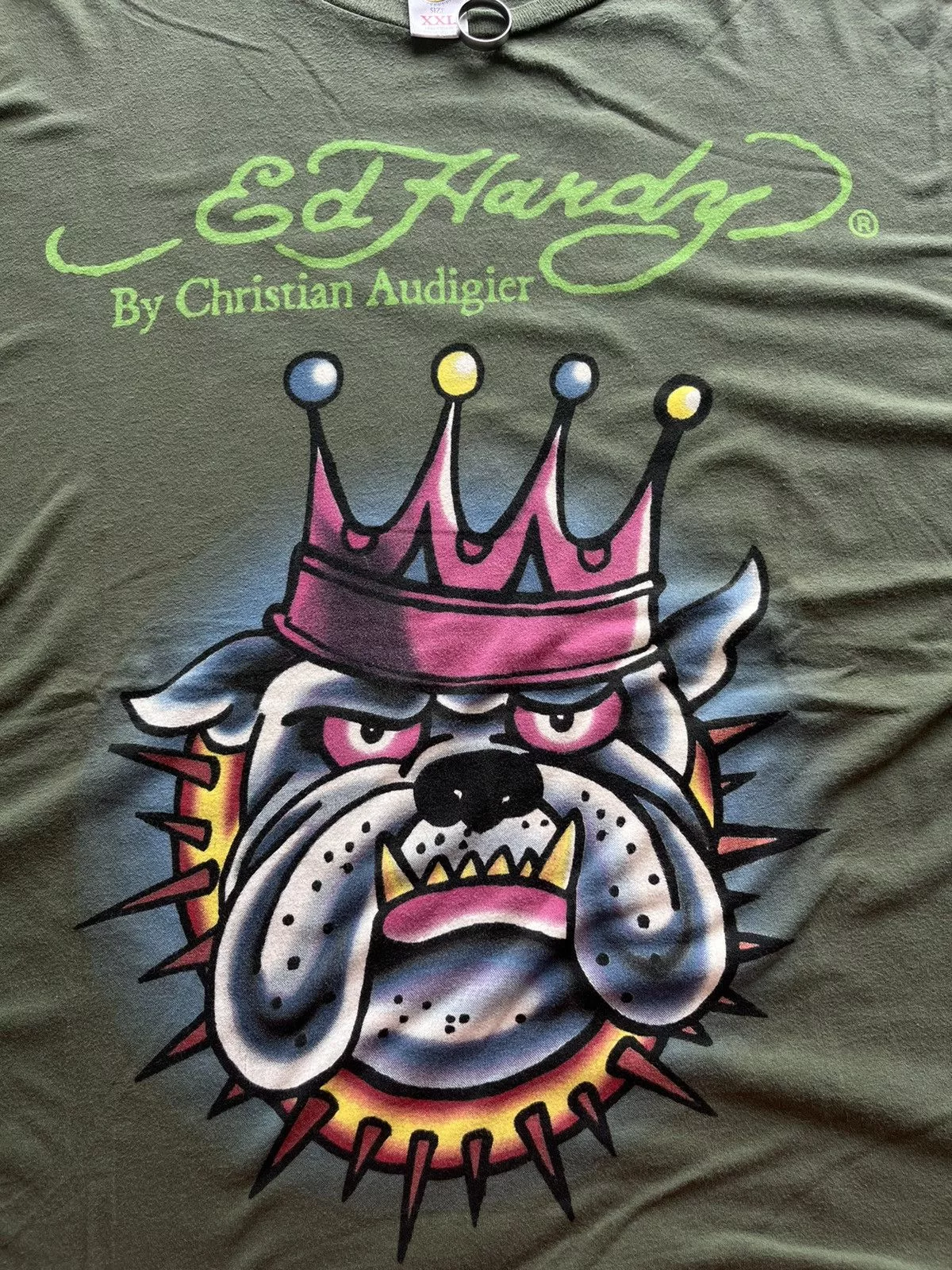 Designer Short Sleeve T Shirts Designer × Ed Hardy Ed Hardy Tshirt Design by Christian Audigier Green Streetwear