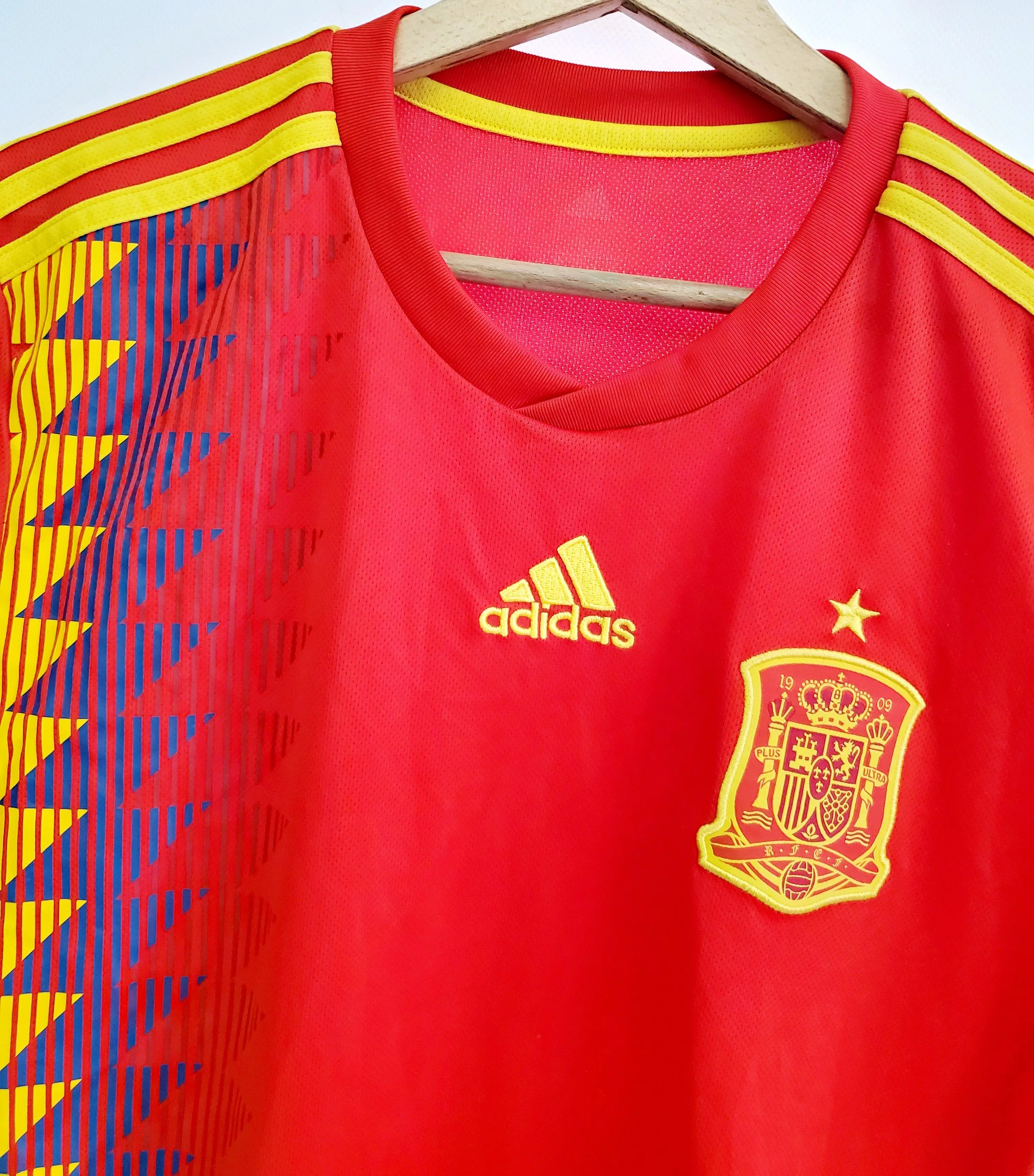 Adidas Short Sleeve T Shirts SPAIN 2018 2019 HOME adidas soccer jersey size L Red Sportswear