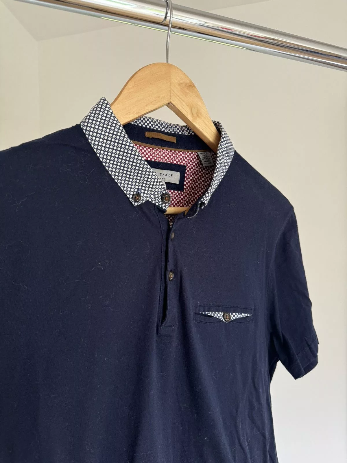 Ted Baker Polos Ted Baker Patterned Collar Polo Blue