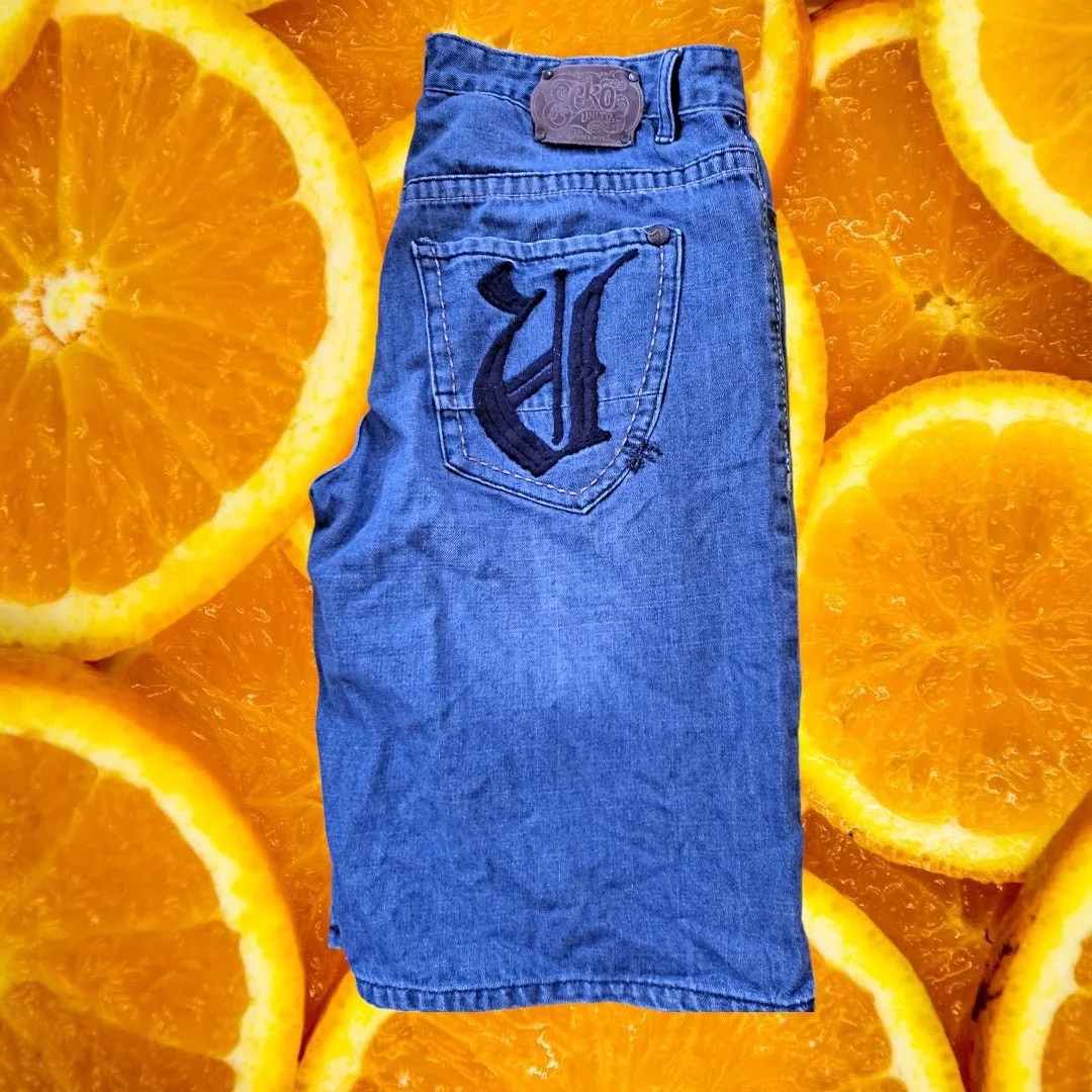 Ecko Unltd. Shorts Ecko Unltd. Ecko Unltd Denim Jean Shorts With U on Back Pockets Size 36 Blue