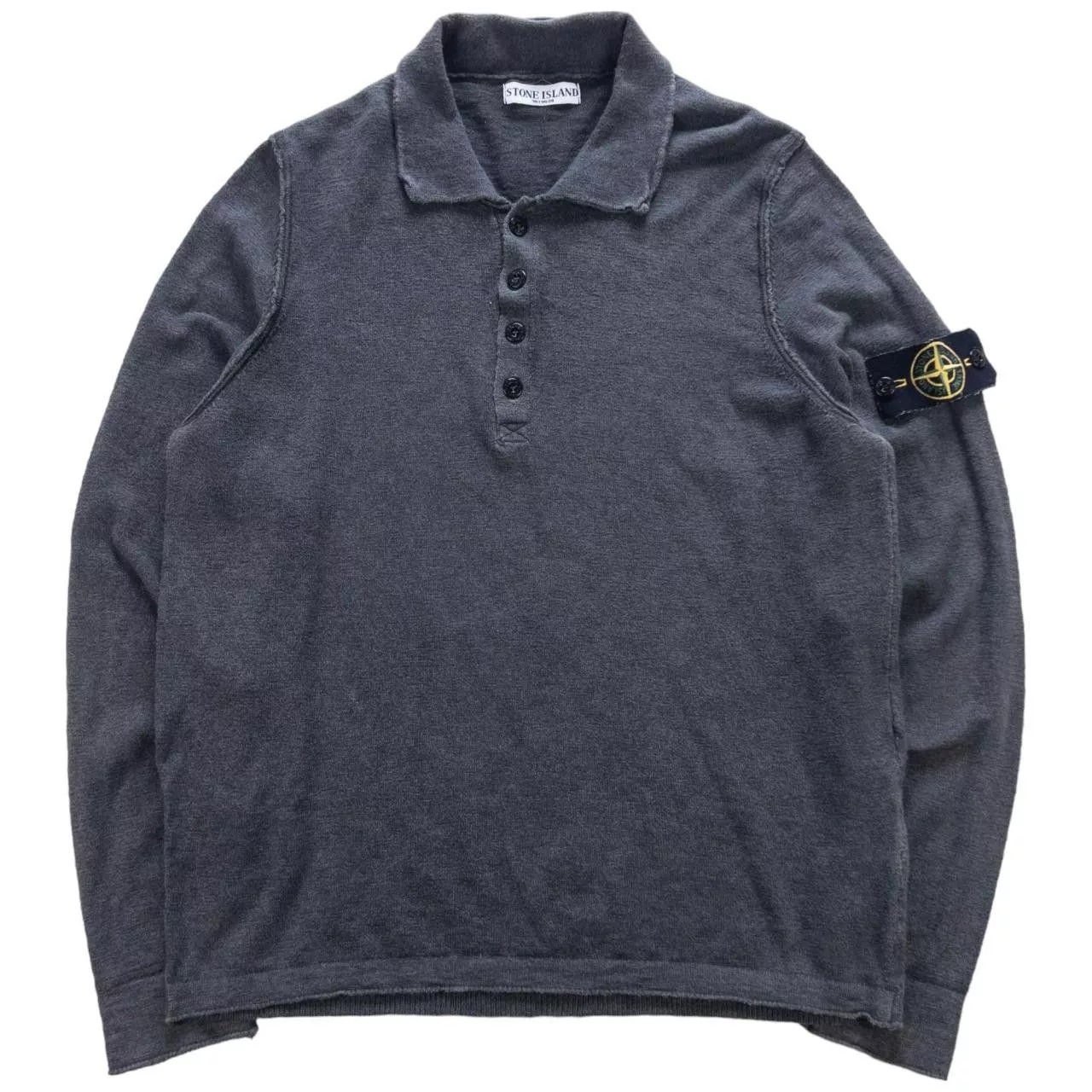 Stone Island Polos Vintage Stone Island Knit Long Sleeve Polo Shirt Size M Gray