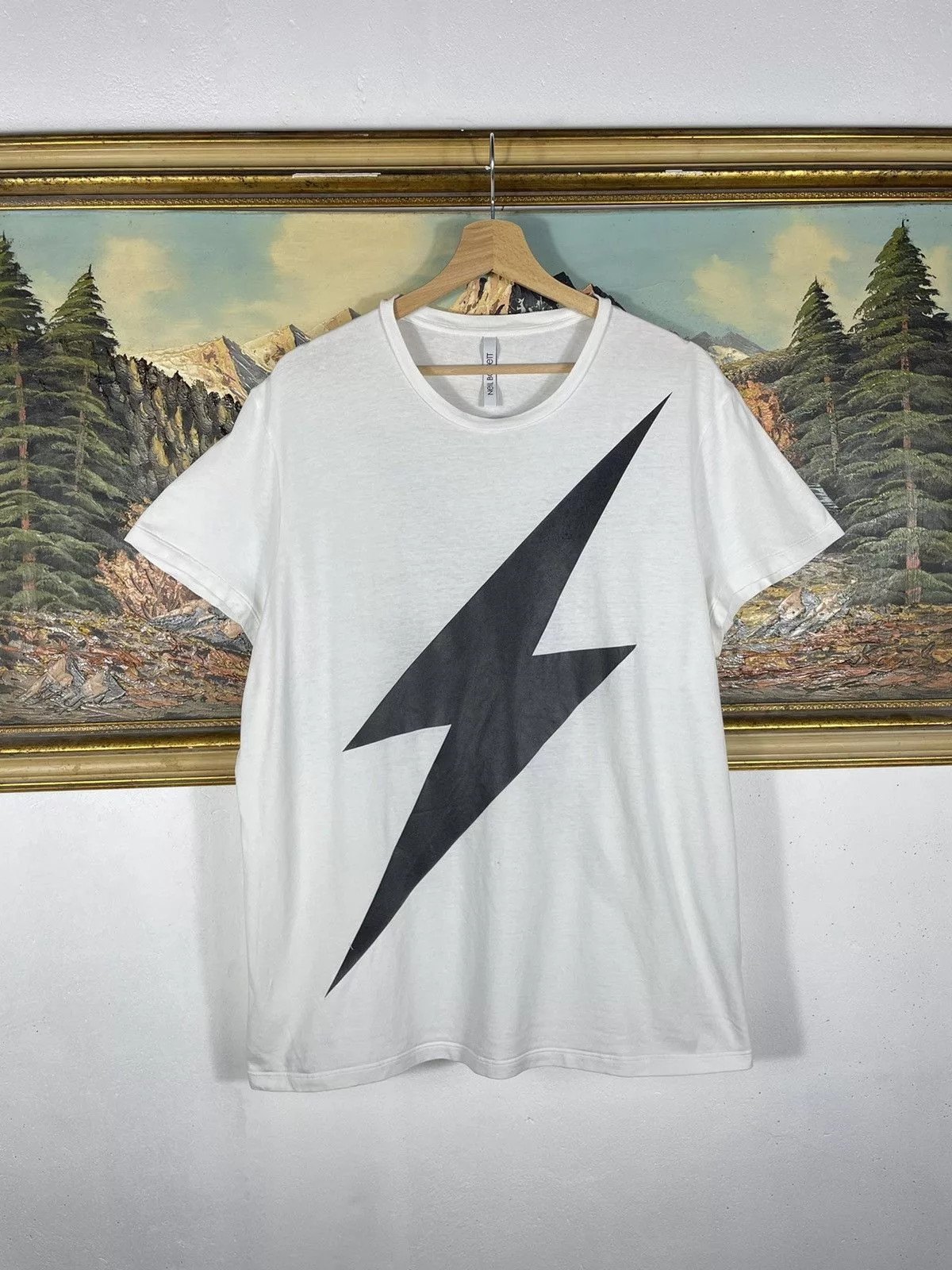 Neil Barrett Short Sleeve T Shirts Neil Barrett Lightning Bolt T-Shirt Tees Big Logo Print White Streetwear